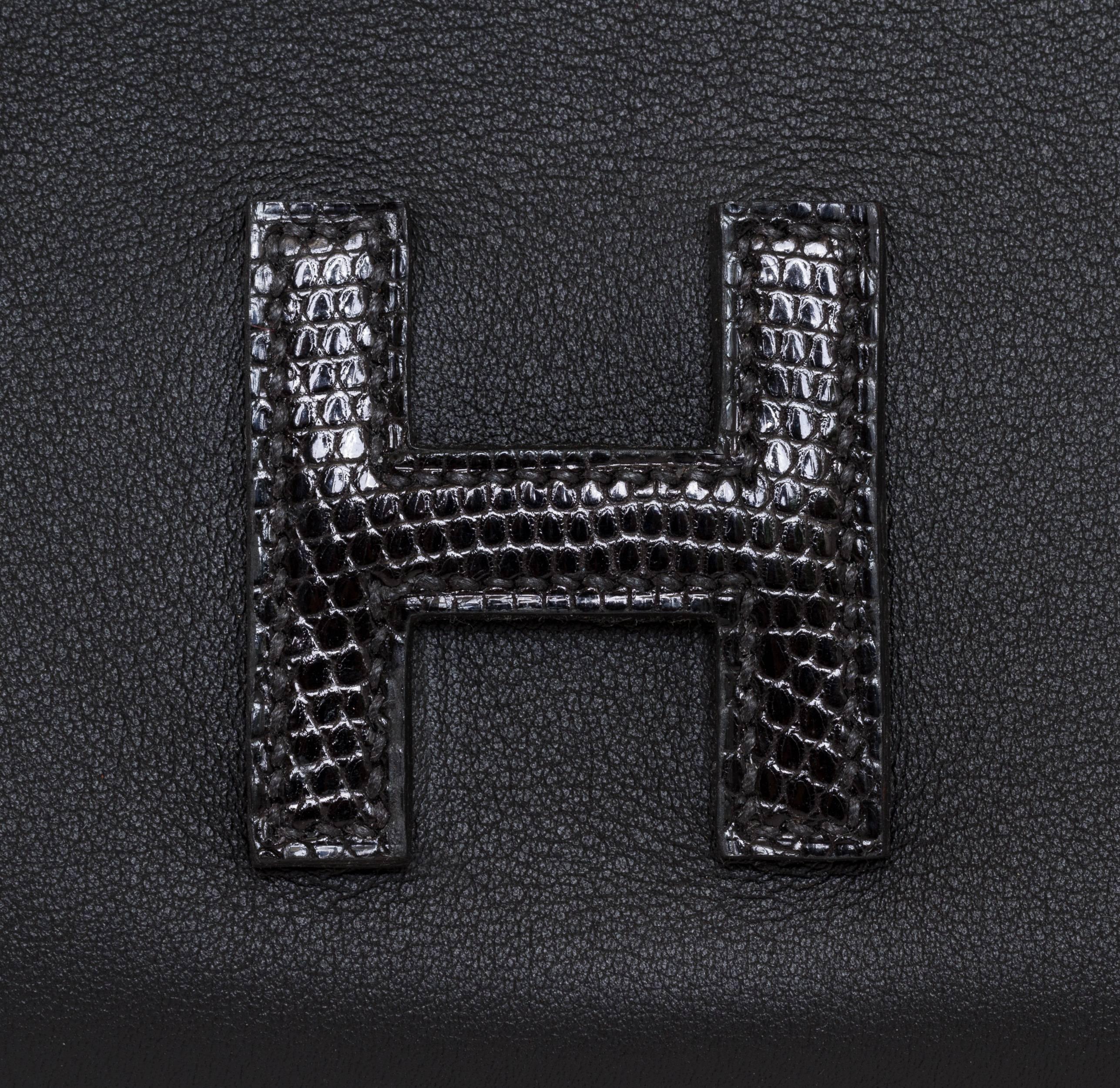 Women's Hermès Black Lizard & Swift Jige Clutch Bag