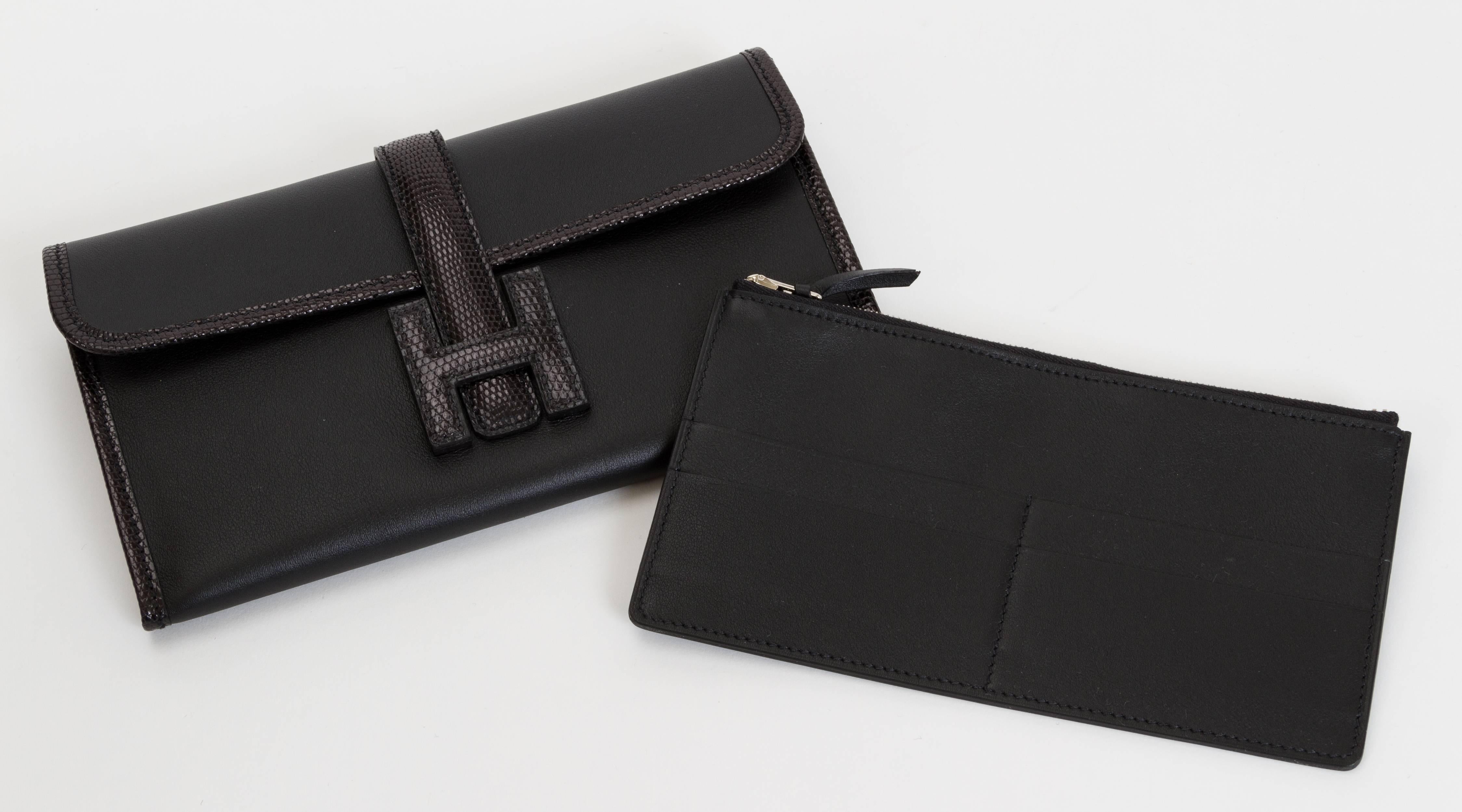 Hermès Black Lizard & Swift Jige Clutch Bag 1
