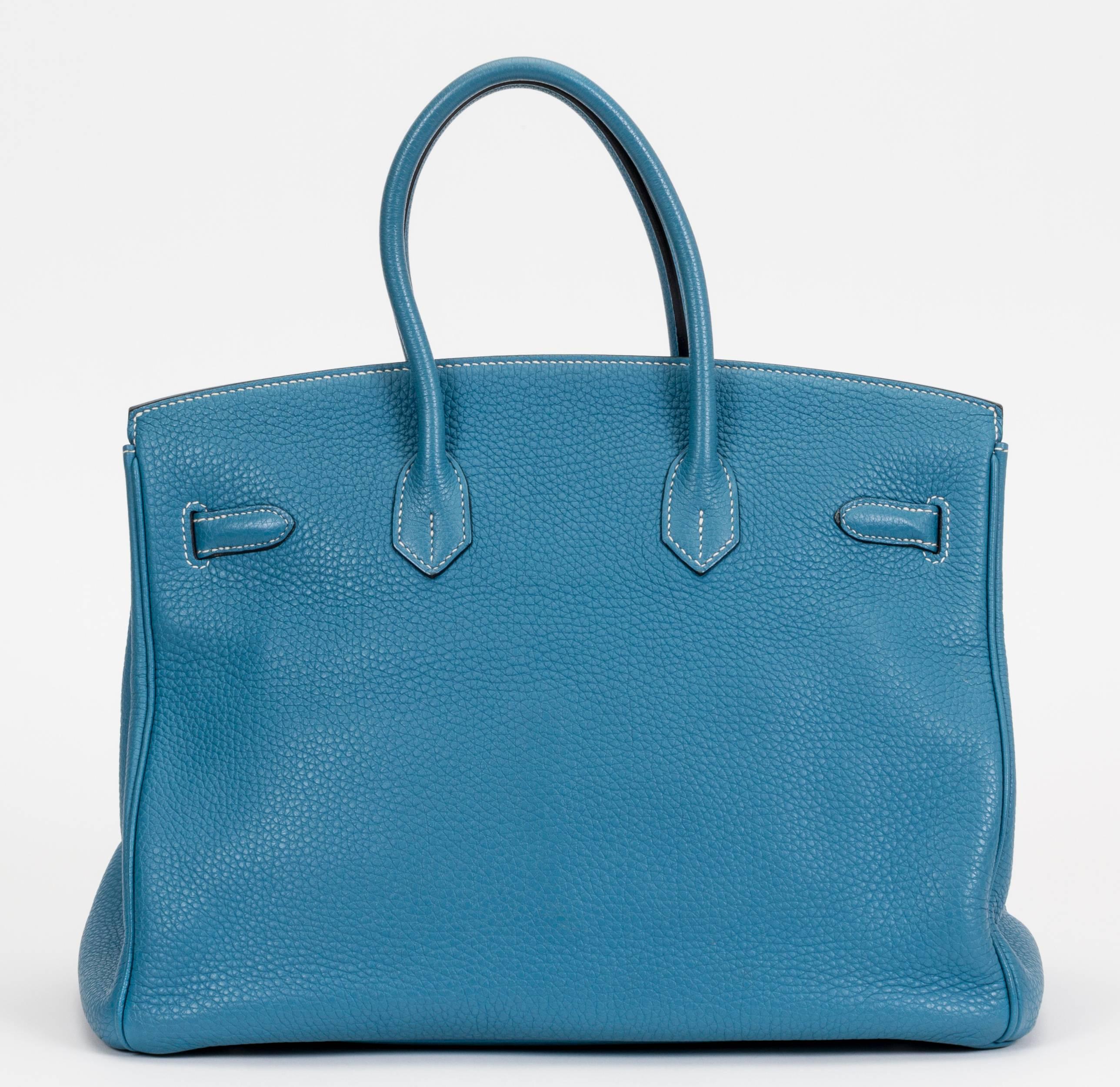  Hermès 35cm Blue Jean Clemence Birkin Bag In Excellent Condition In West Hollywood, CA