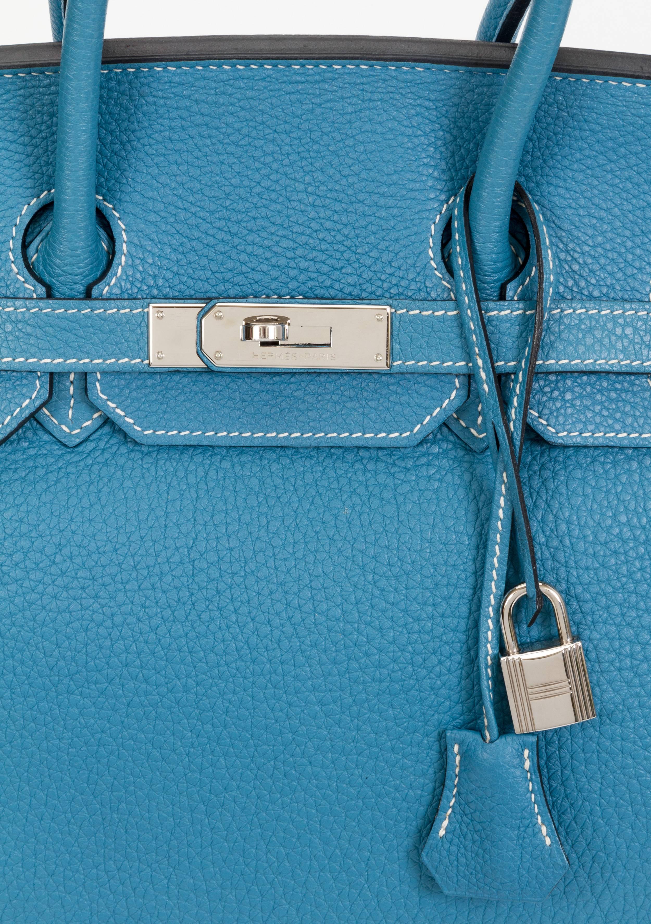  Hermès 35cm Blue Jean Clemence Birkin Bag 1