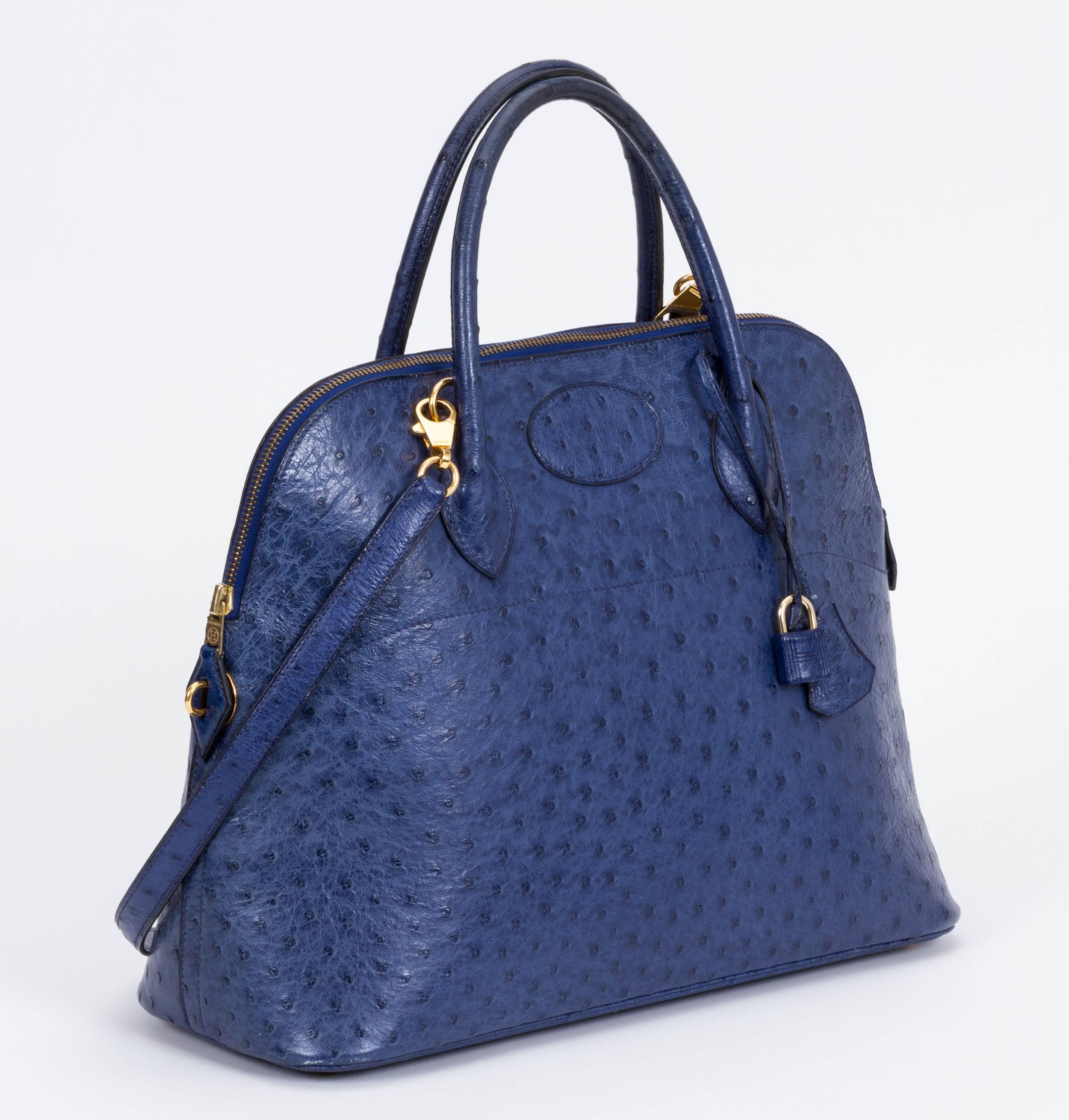 Hermès Blue 35cm Ostrich Bolide Bag at 1stDibs