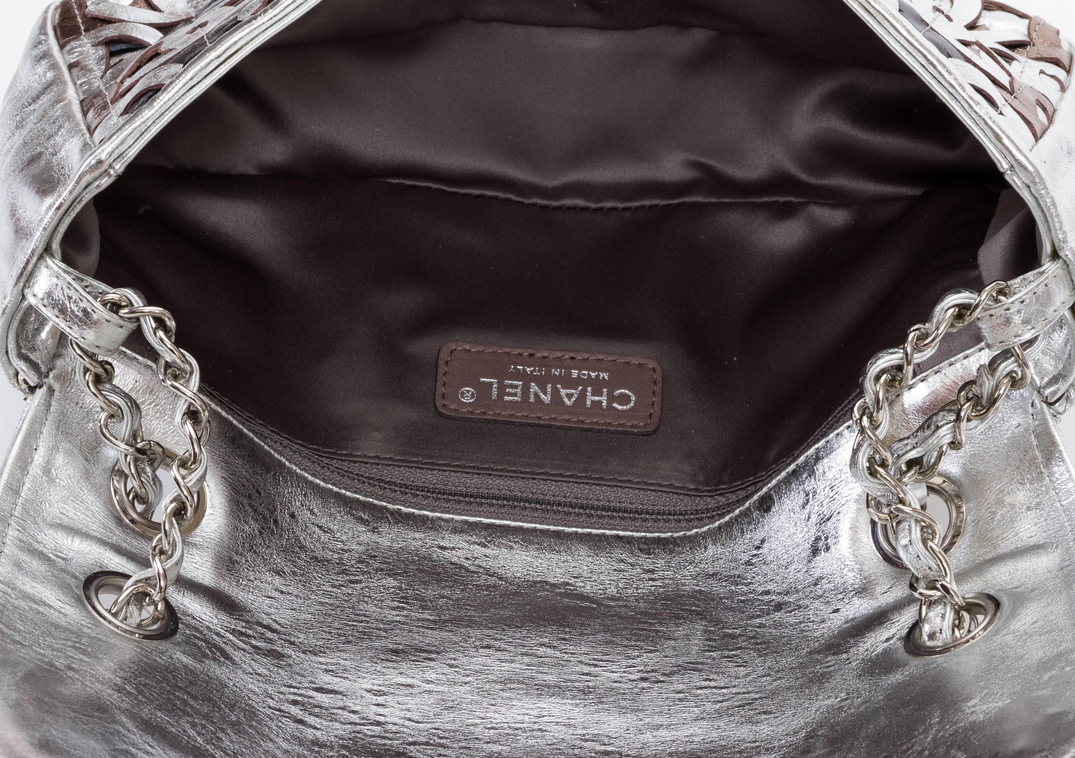 Chanel Silver Metallic Logo Evening Bag 1