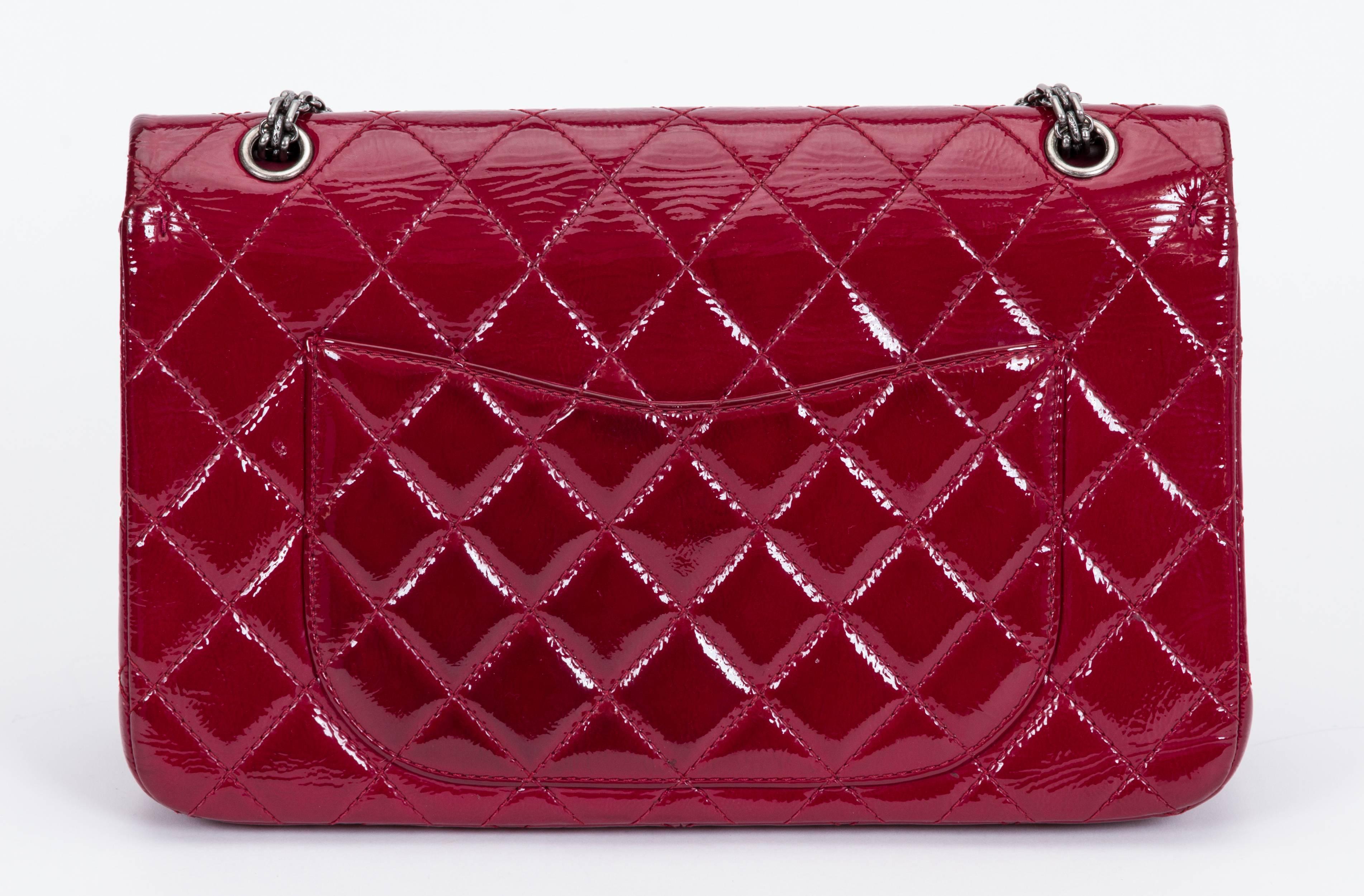 Red Chanel Burgundy Patent Jumbo Bag