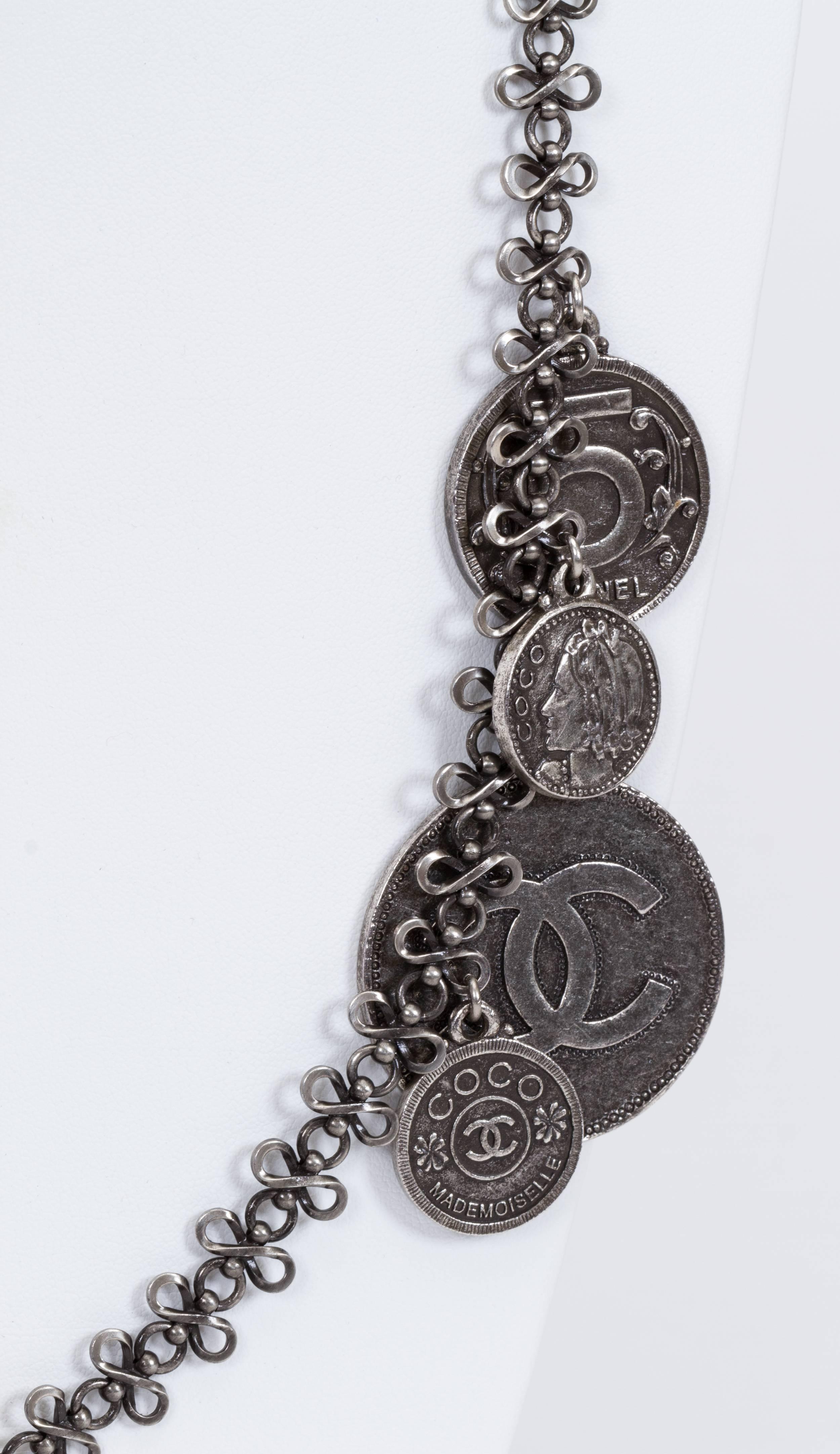 Chanel spring 05 collection. Gunmetal coins belt that can be worn as a necklace. Comes with original box.
