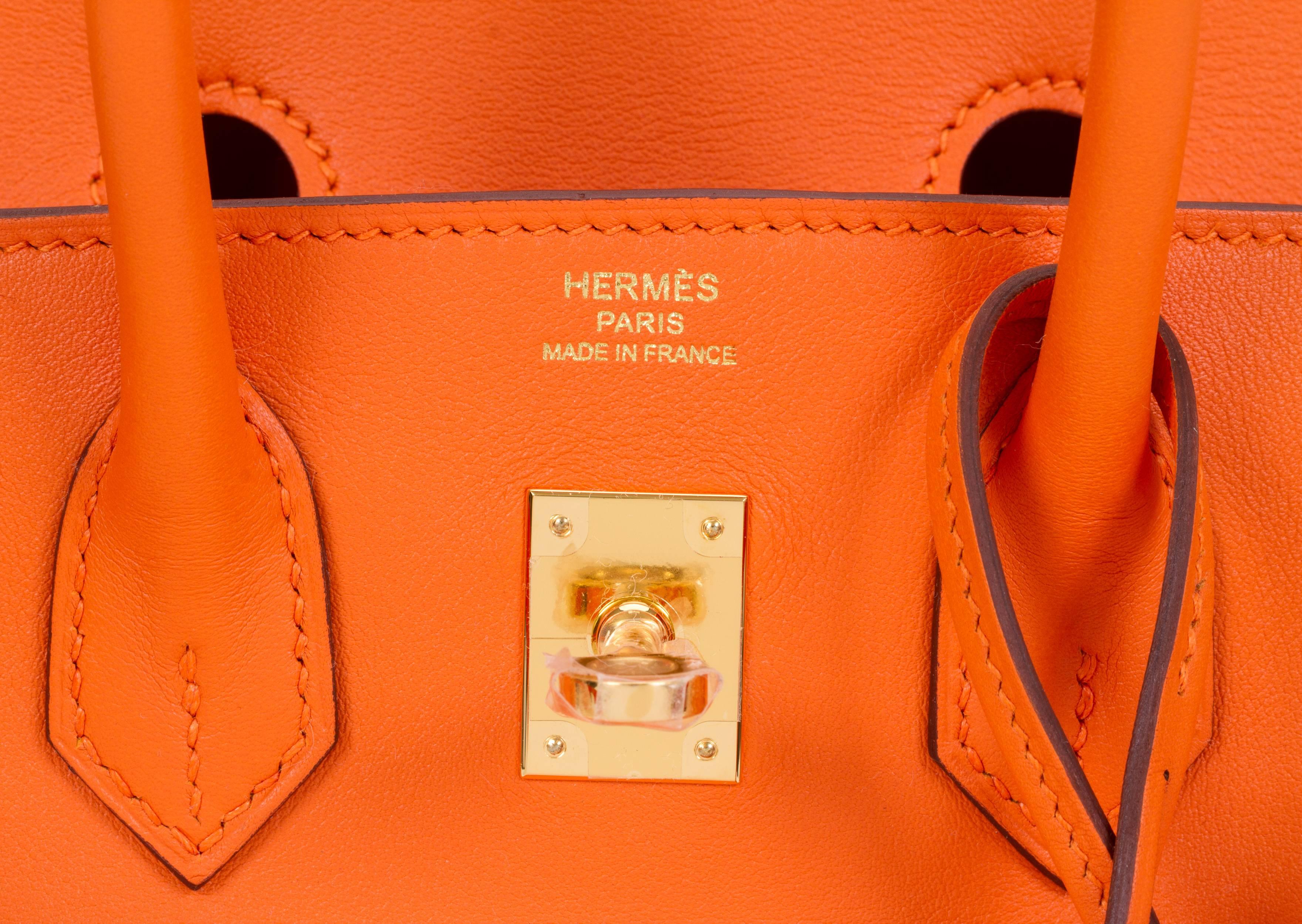 New in Box Hermes Rare Orange Birkin 25 Swift In New Condition In West Hollywood, CA