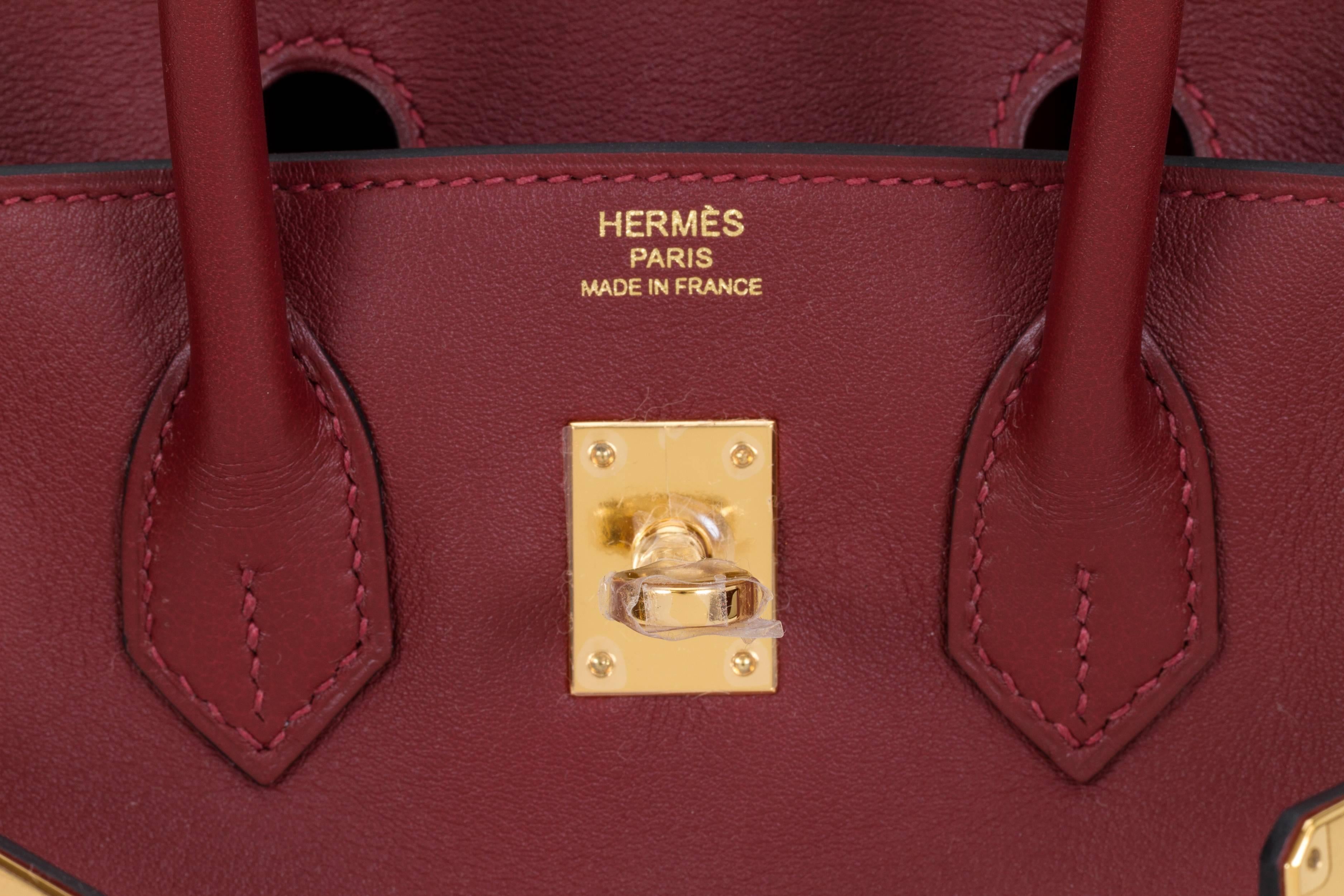 Brown New in Box Hermes Birkin 25 Rare Rouge H Swift Bag