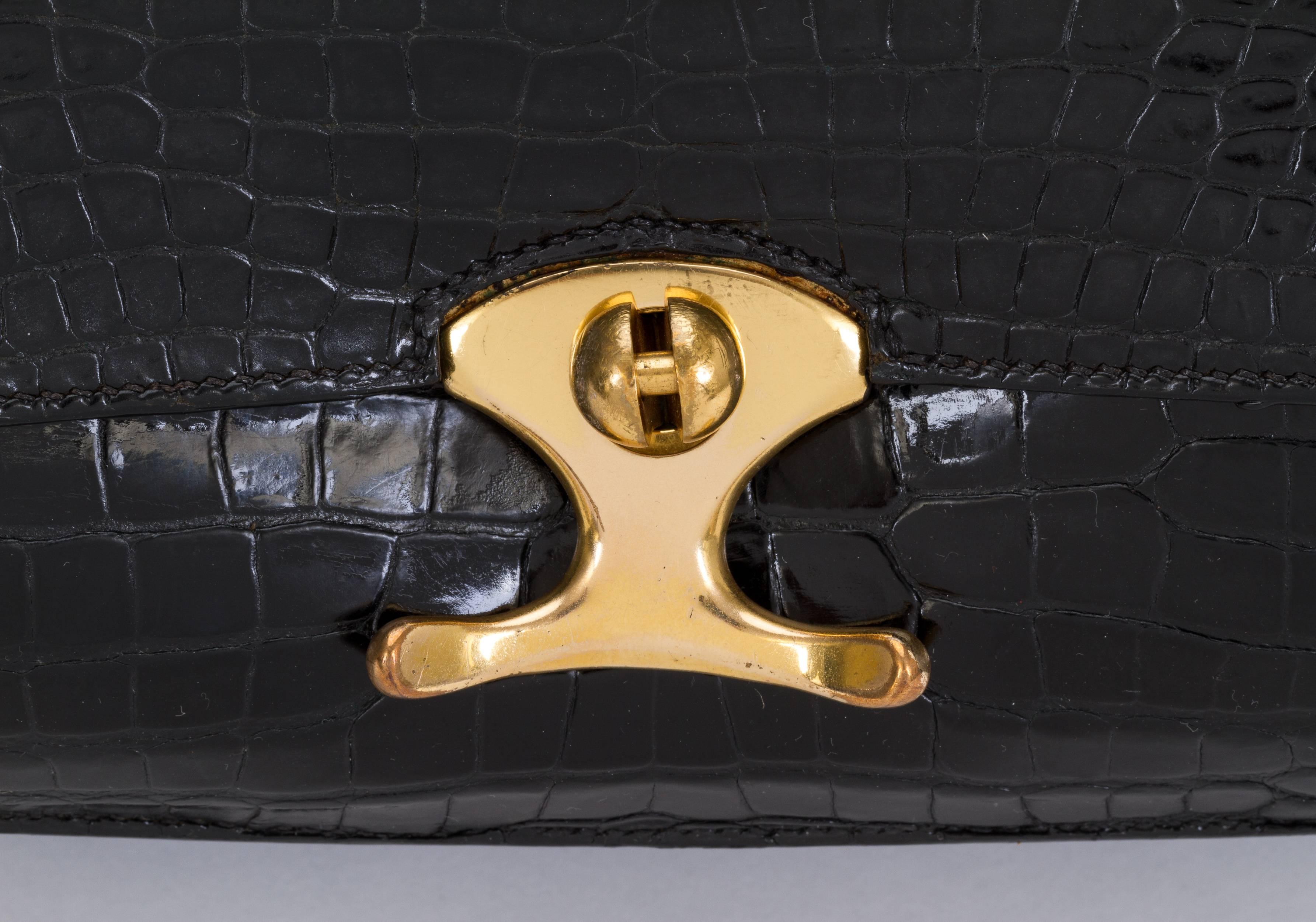 Women's 1980's Hermes Black Crocodile Shoulder Bag