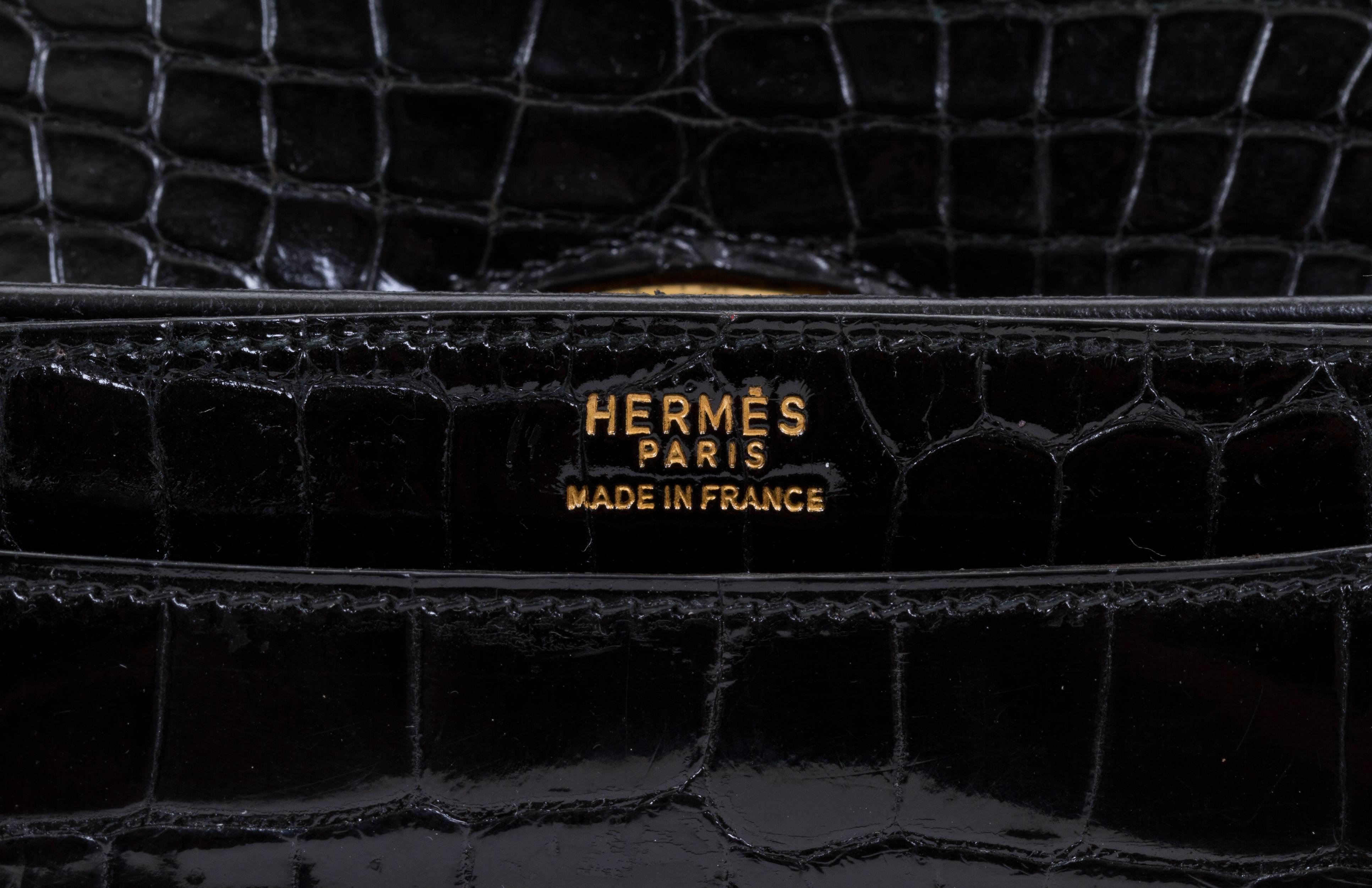1980's Hermes Black Crocodile Shoulder Bag 1