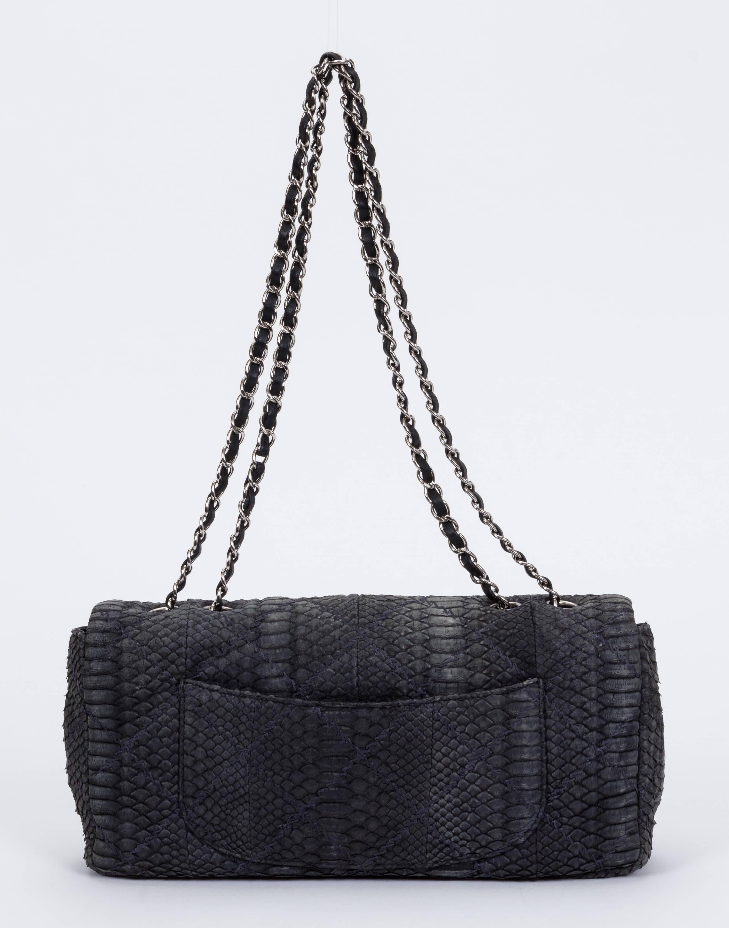 Black Chanel Grey Python Single Flap Bag