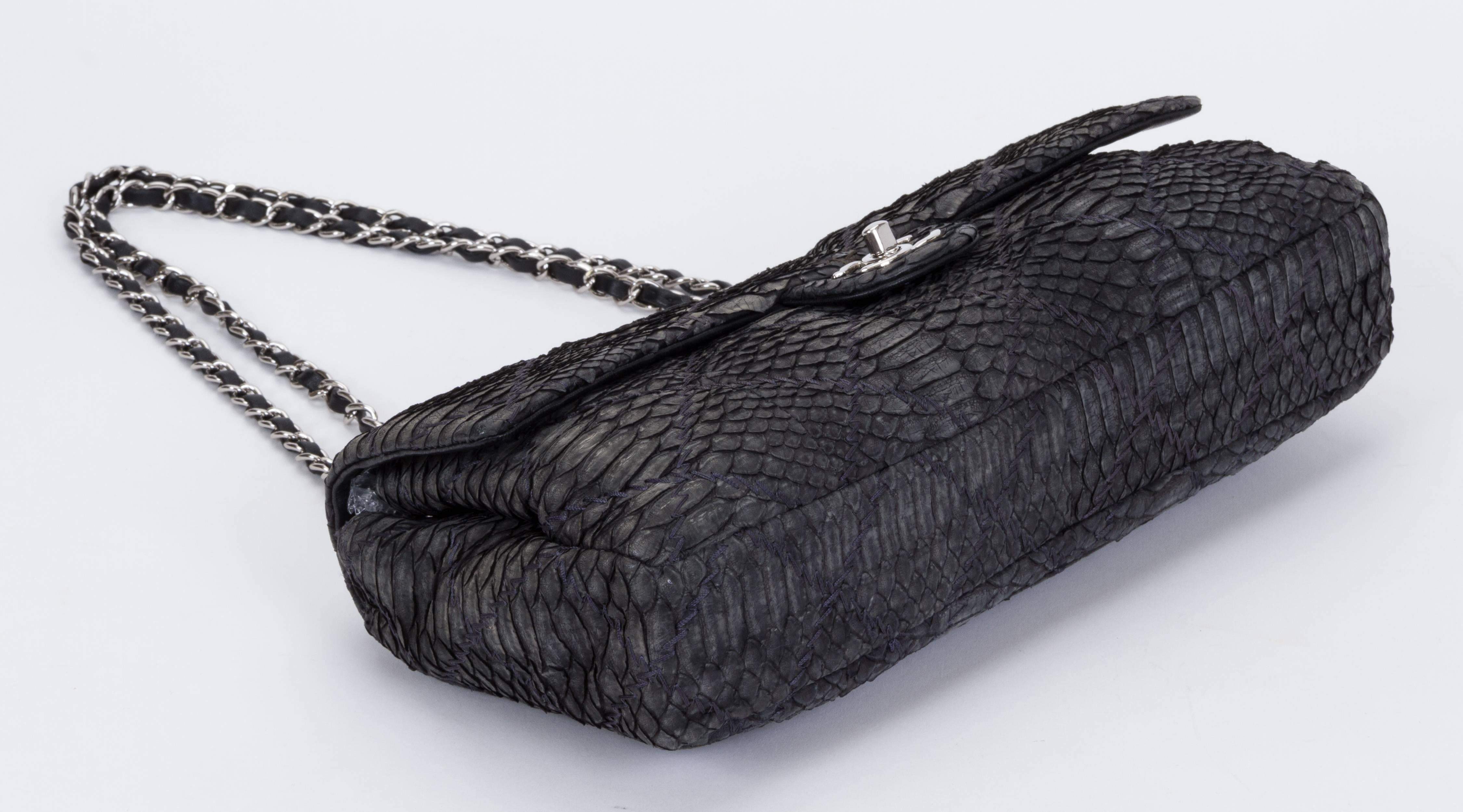 Chanel Grey Python Single Flap Bag In Excellent Condition In West Hollywood, CA