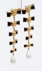 1970's Chanel Extra Long Bow & Pearl Earrings
