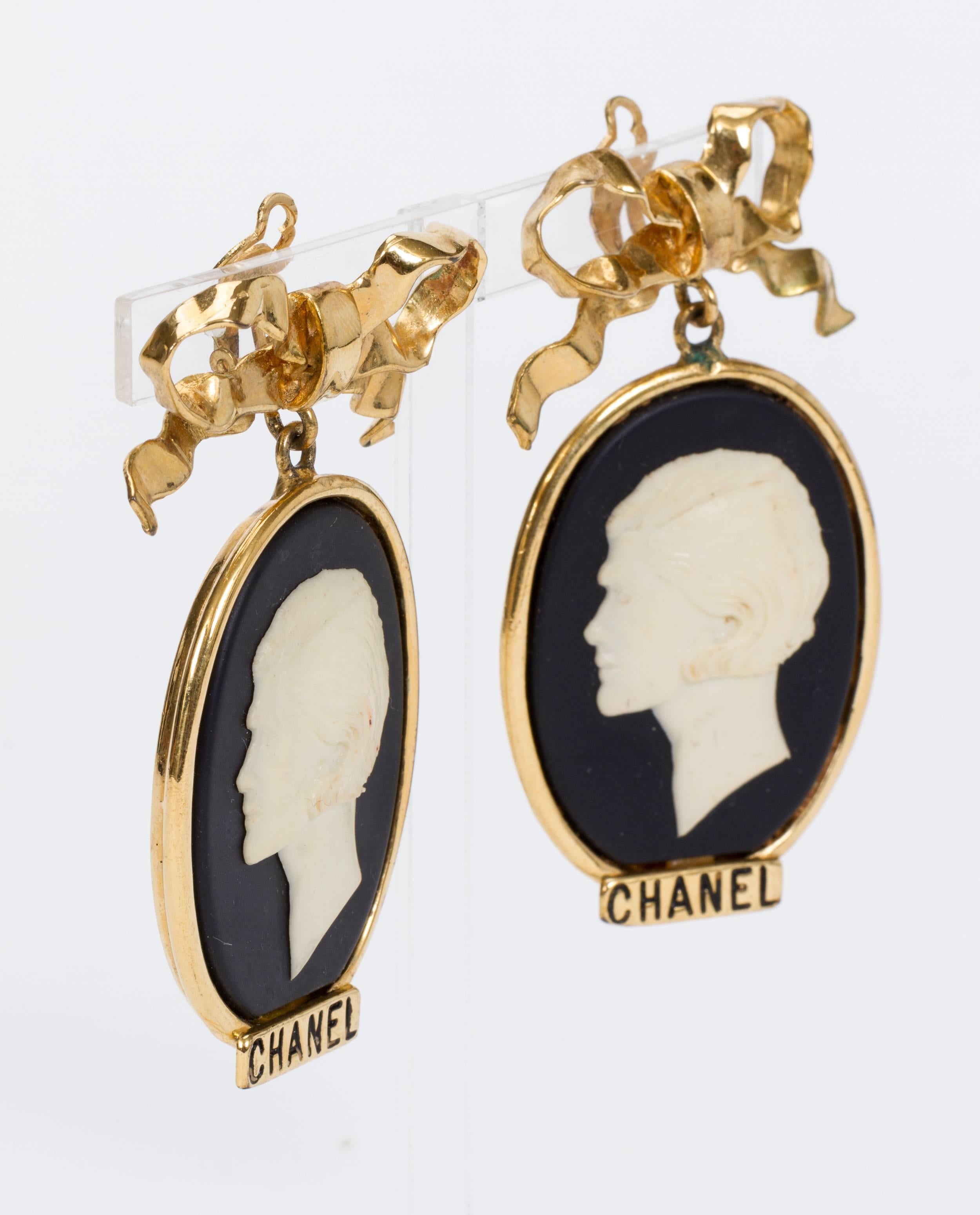 Chanel rare and collectible oversized cameo clip on earrings. 70's production. Come with original box