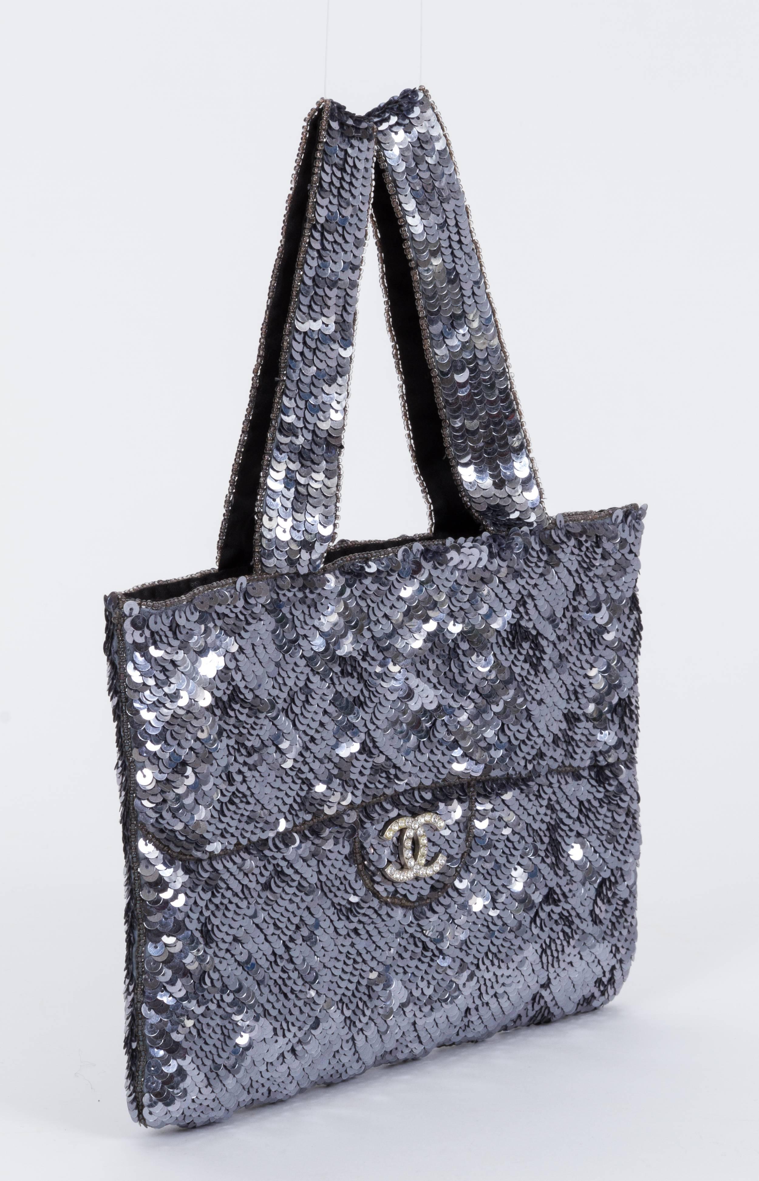 Chanel silver sequins evening bag. Handle drop, 5
