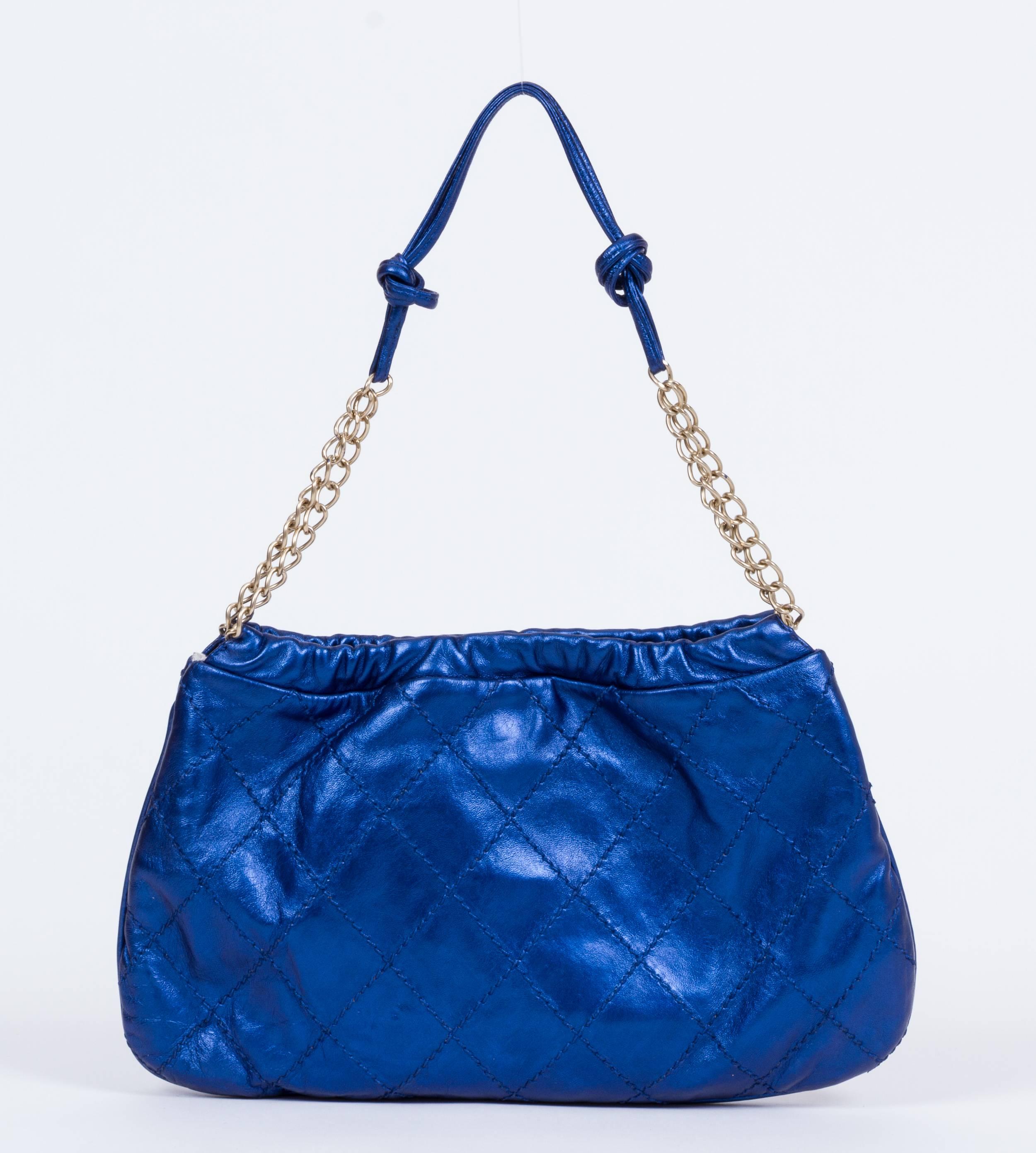 Chanel Metallic Blue Rose Shoulder Bag In Good Condition In West Hollywood, CA