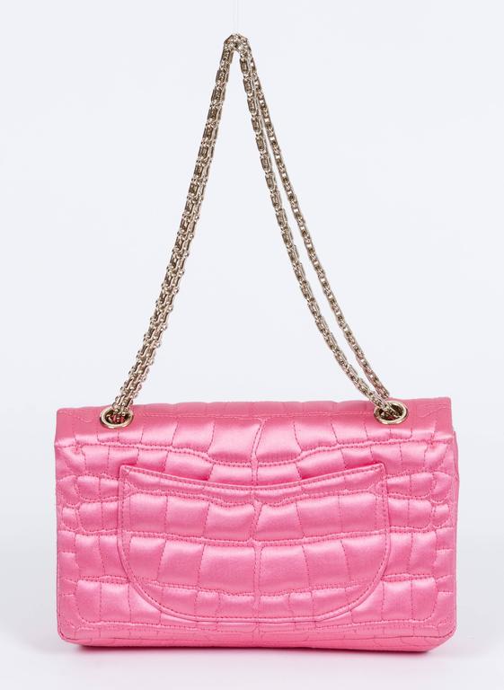 Chanel Pink Satin Silk Croc Embossed Double Flap Bag at 1stDibs ...