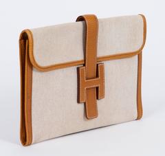 Hermes Vintage Jige Clutch Toile Brown