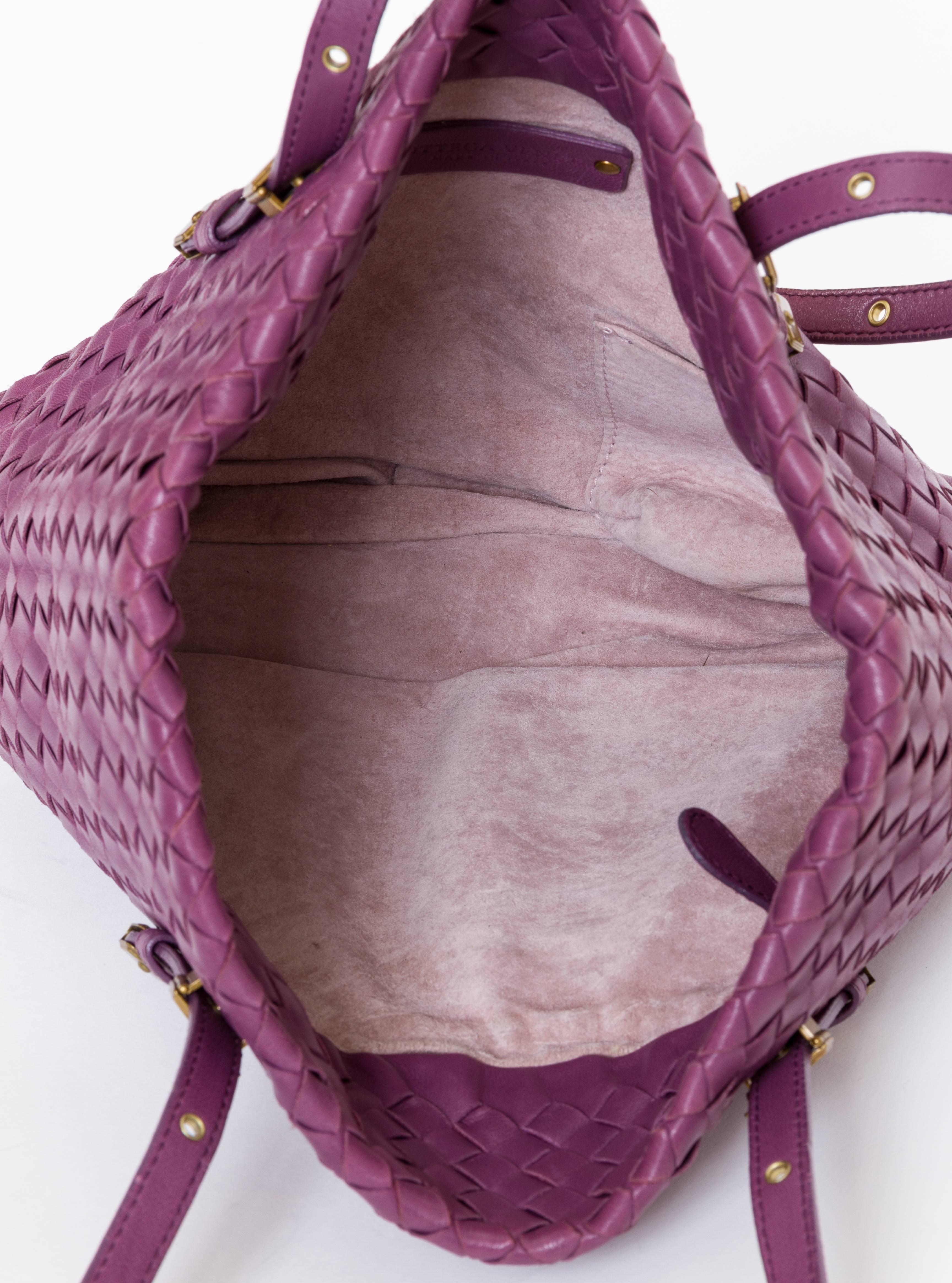 Gray Bottega Veneta Purple Woven Medium Tote  Bag For Sale