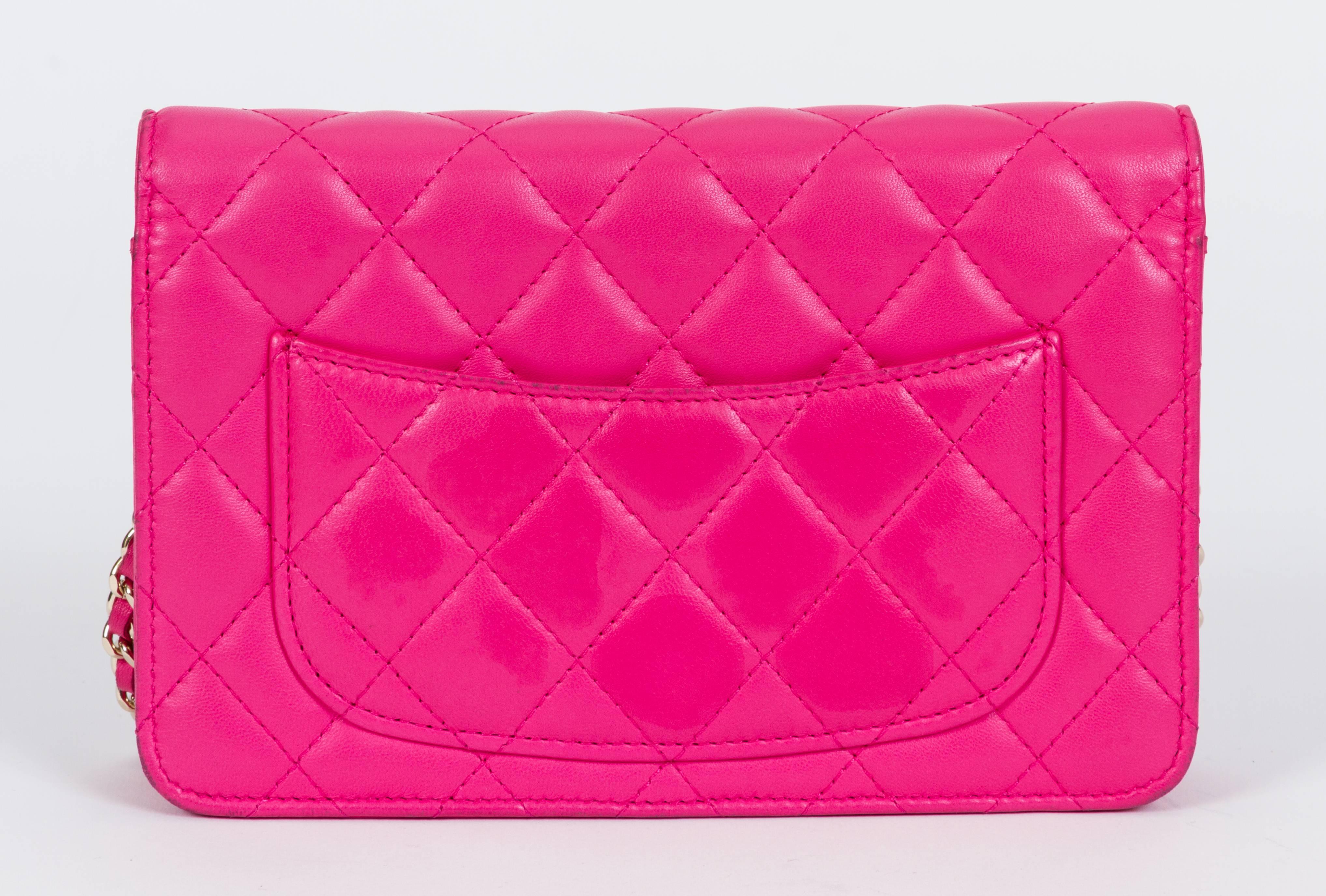 Pink Chanel Fushia Quilted Wallet on a Chain Cross Body Bag