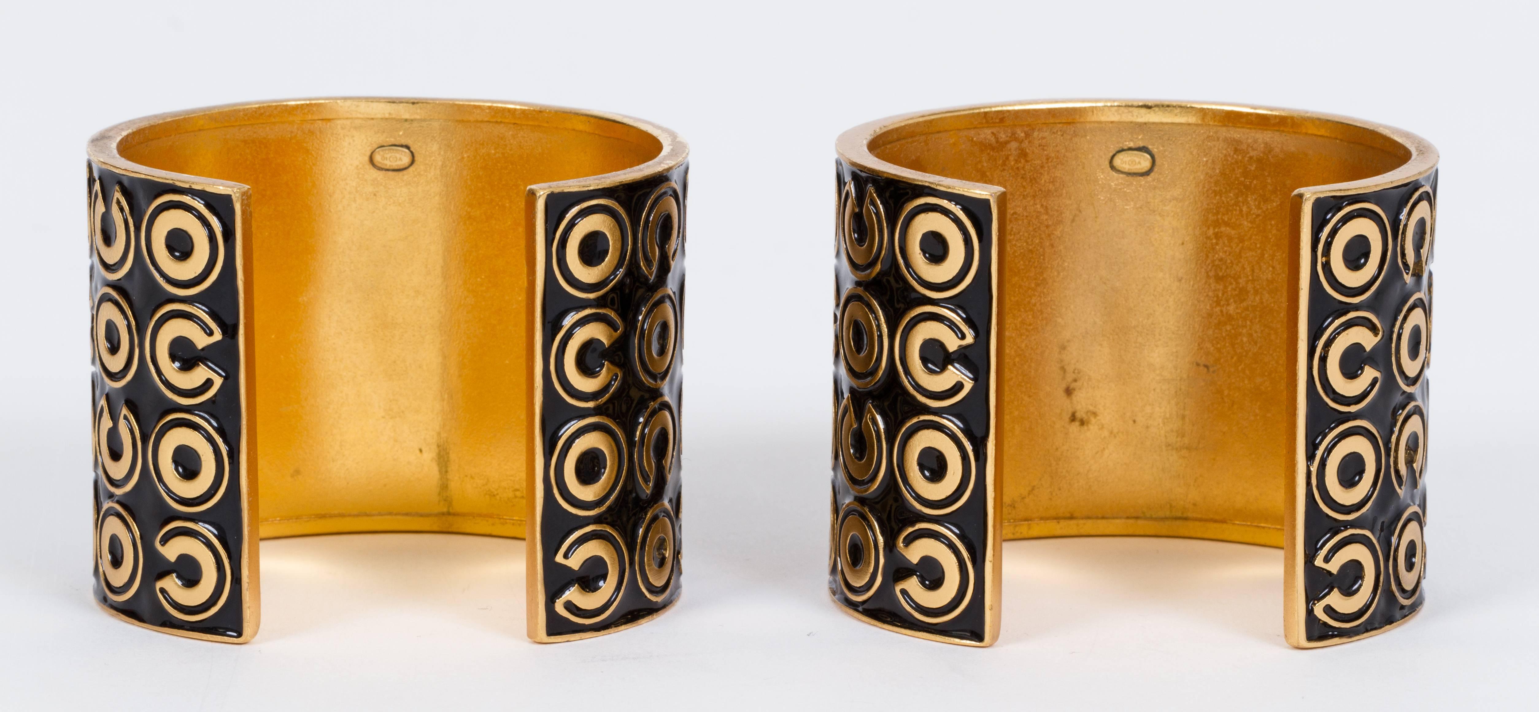 Women's Chanel Pair of Black/Gold Cuff Bracelets