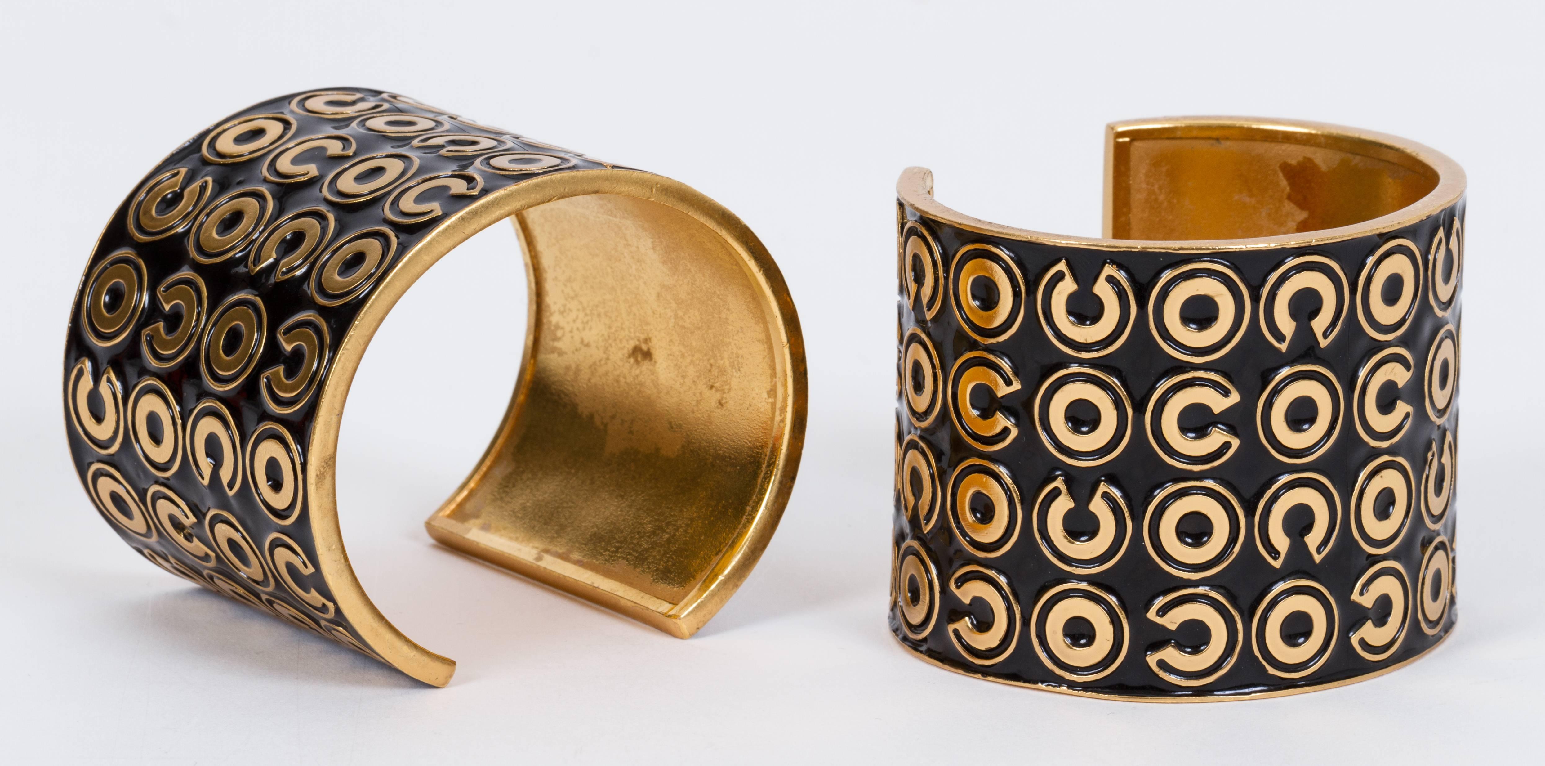 Chanel Pair of Black/Gold Cuff Bracelets 3