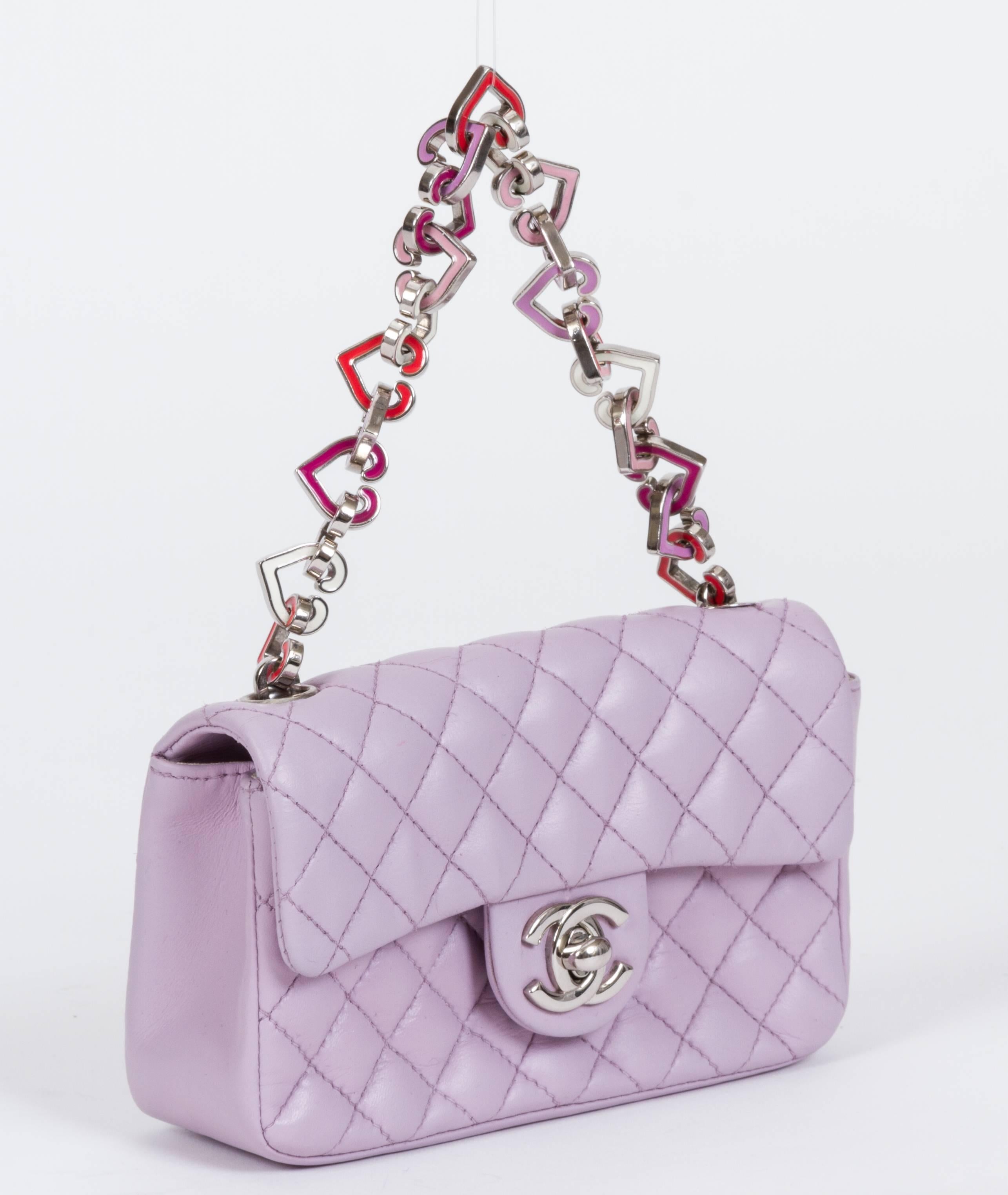 Chanel limited edition charm mini classic flap bag. Hearts enamel chain drop, L 3.5