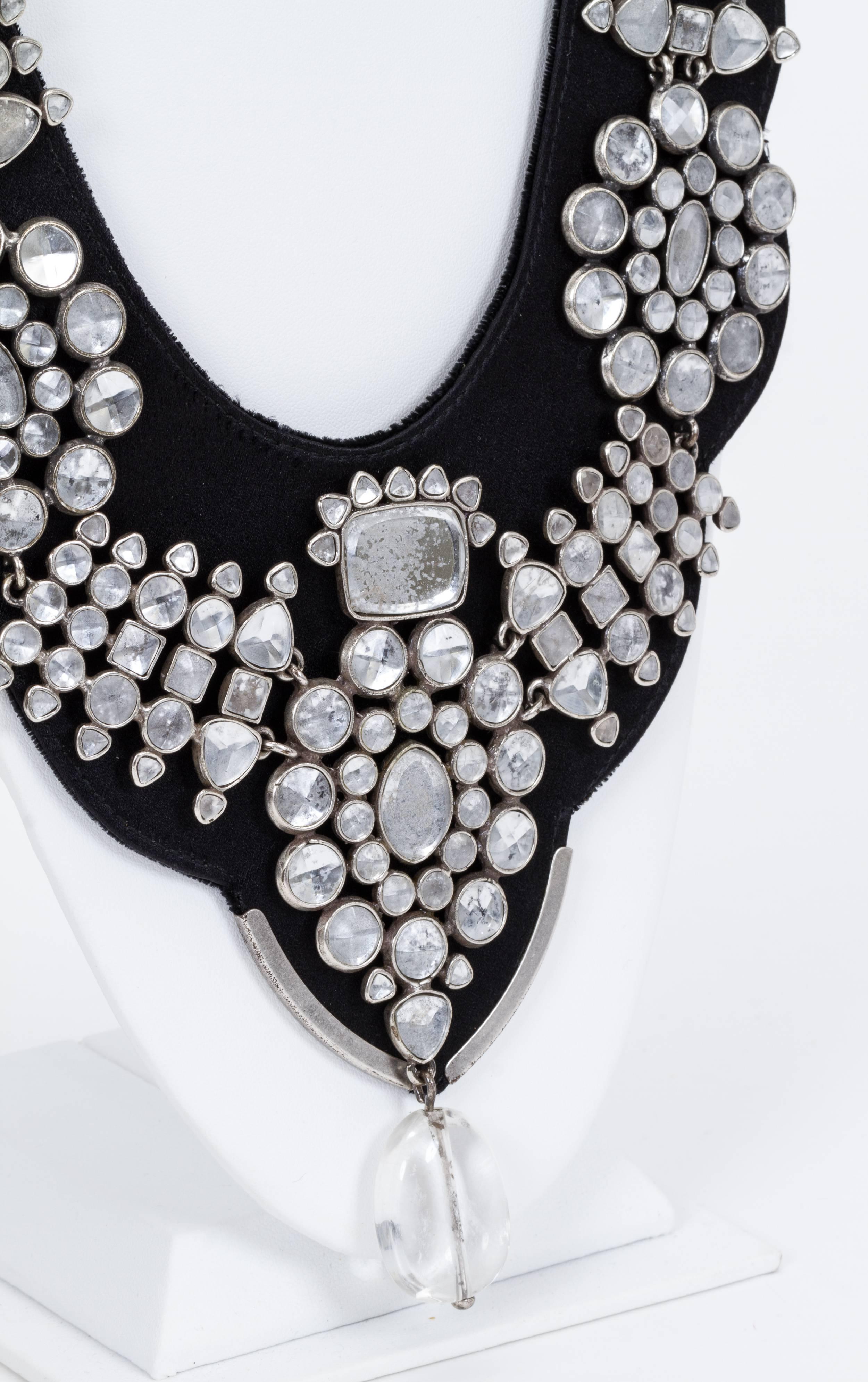YSL Satin Rhinestone Bib Necklace with Box In Excellent Condition In West Hollywood, CA