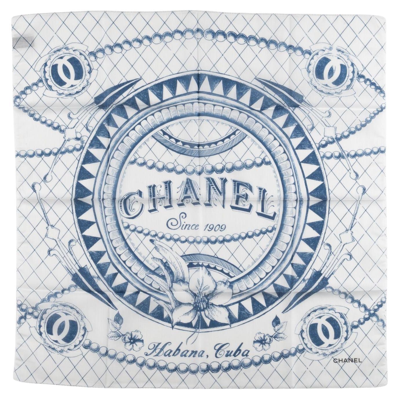 Chanel Nueva Habana Cuba Pañuelo Blanco Azul en venta
