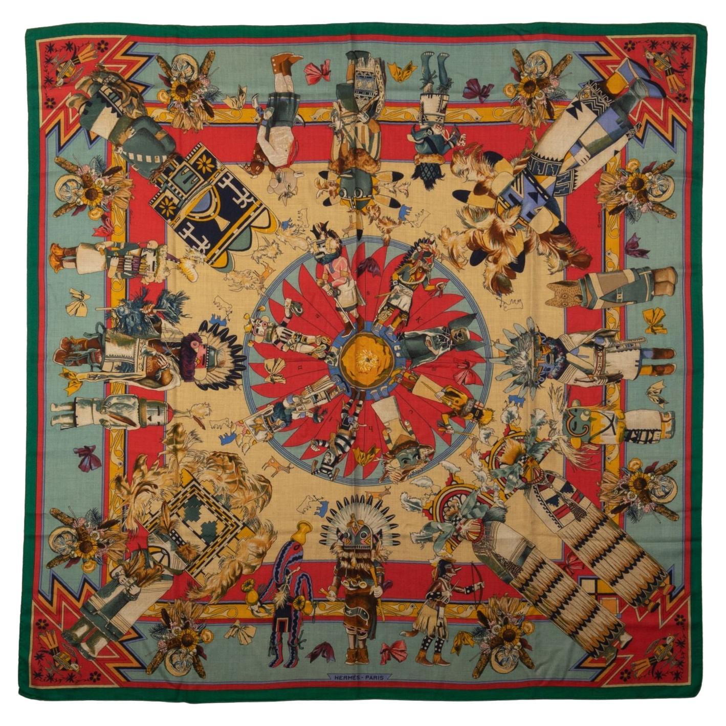 Scialle in cashmere Hermes Rare Kachinas in vendita