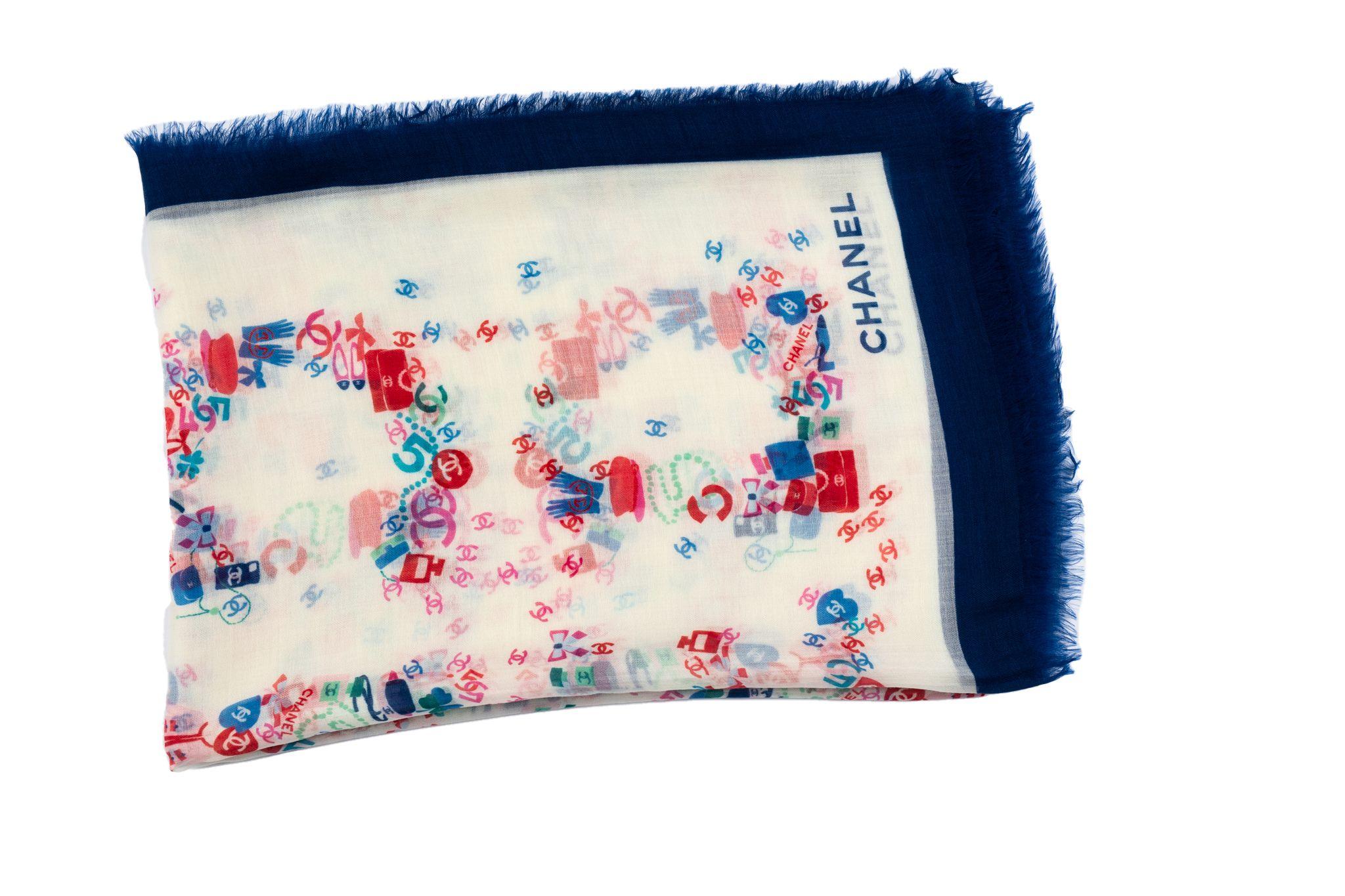 De las mujeres Chanel Nuevo Chal Cachemira Blanco Azul en venta
