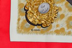 Hermes Casques et Plumets Red Silk Scarf