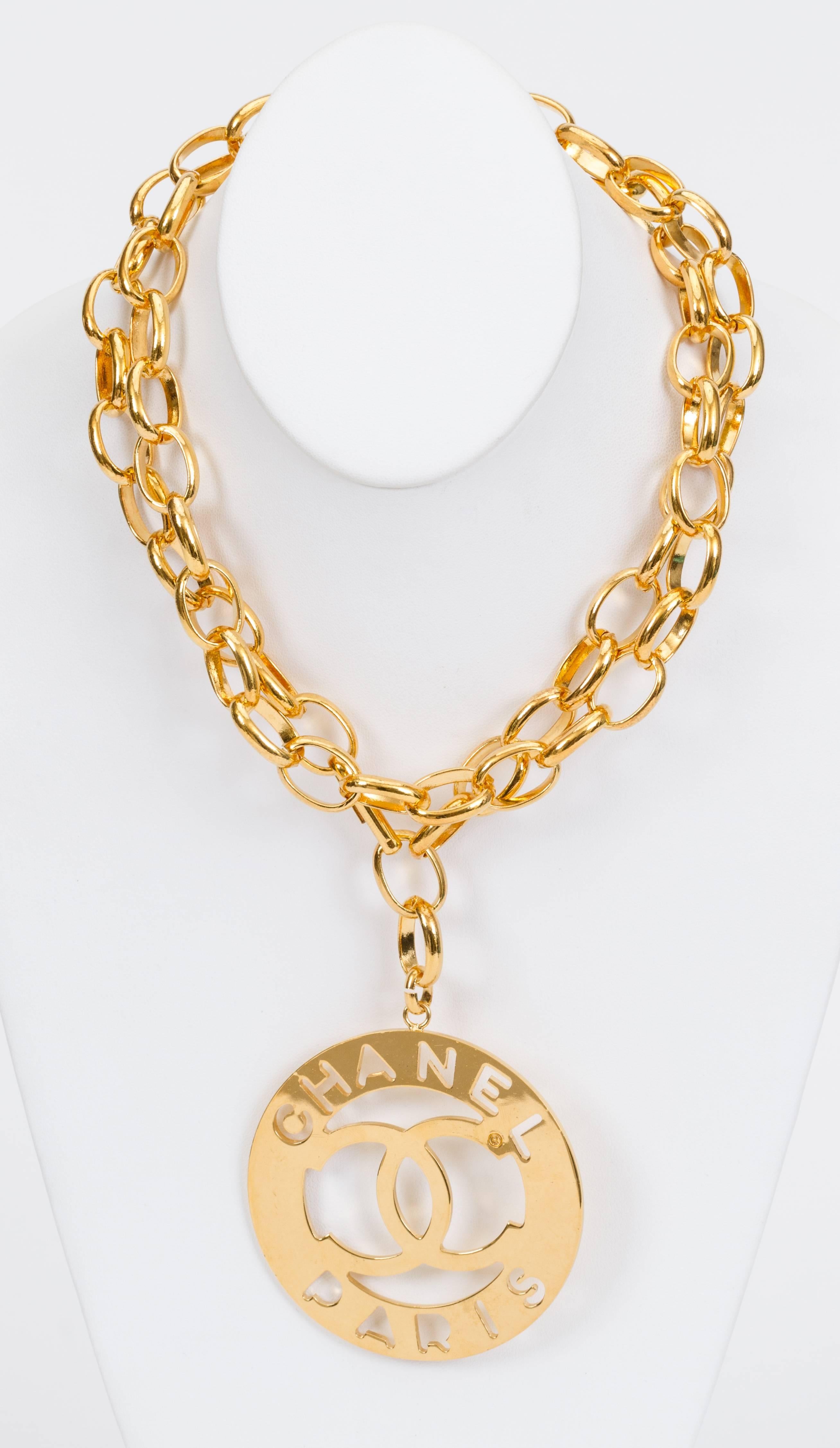 Chanel 70s Rare Oversized CC Logo Pendant Necklace In Excellent Condition In West Hollywood, CA