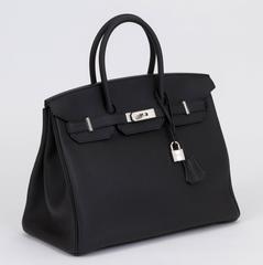 Hermes Limited Edition Birkin 35 Verso Black Blue Agate Bag