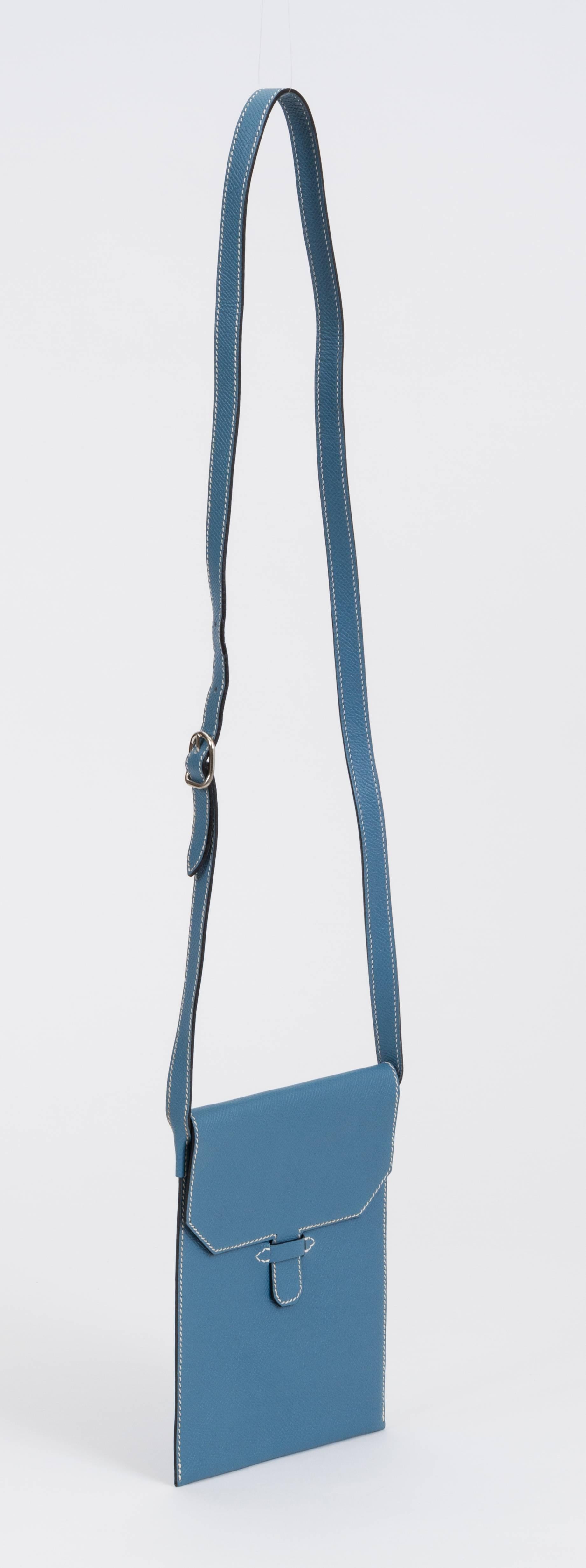 Hermes Blue Jeans Epsom Crossbody Bag In Excellent Condition In West Hollywood, CA