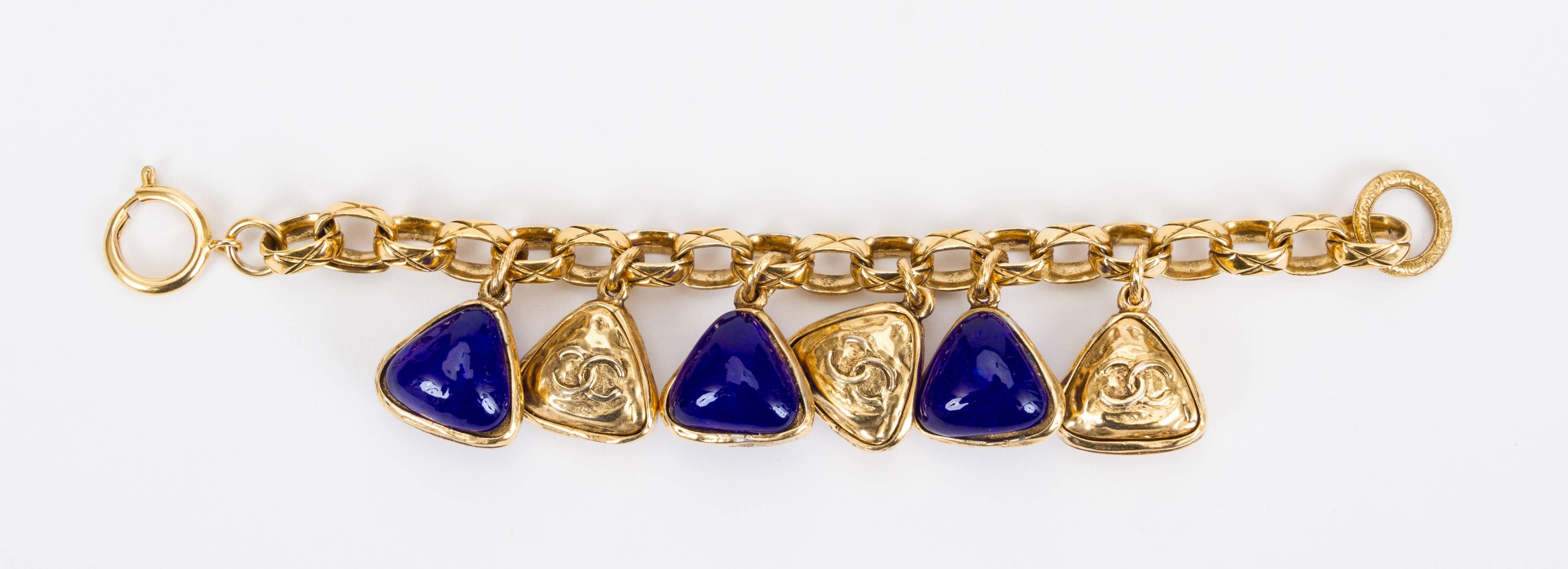 Chanel Blue Gripoix Charm Bracelet  In Good Condition In West Hollywood, CA