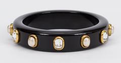 Chanel Black Bangle Bracelet with Pearls and Crystals