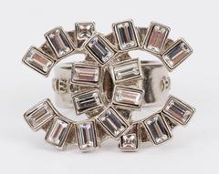 Chanel Rhinestone Baguettes Logo Ring Size 6.5