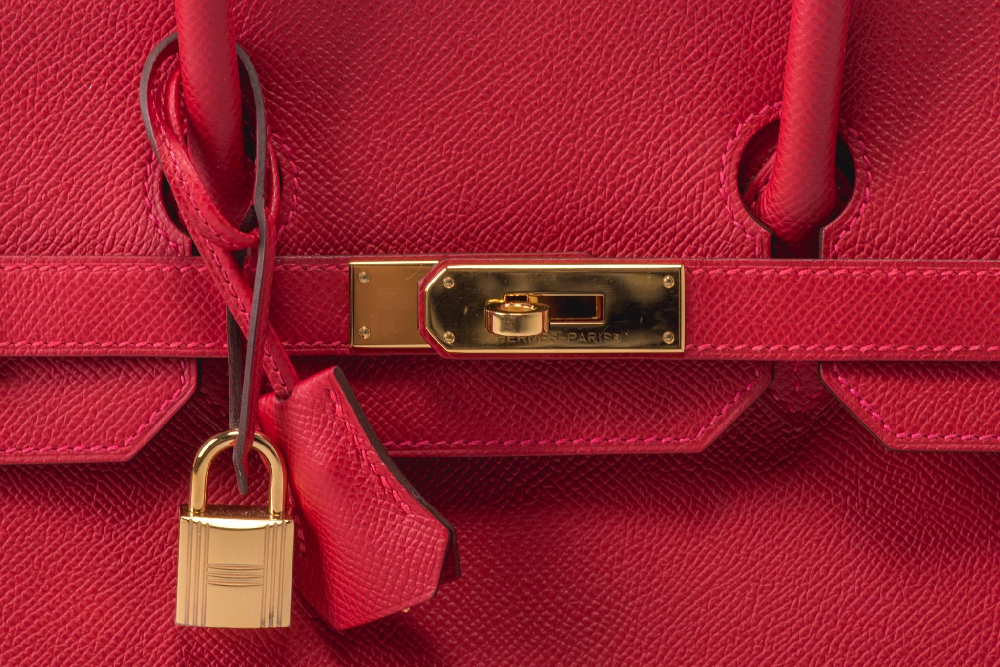Hermès 35 cm Birkin in rouge casque Epsom leather with goldtone hardware. Handle drop, 4