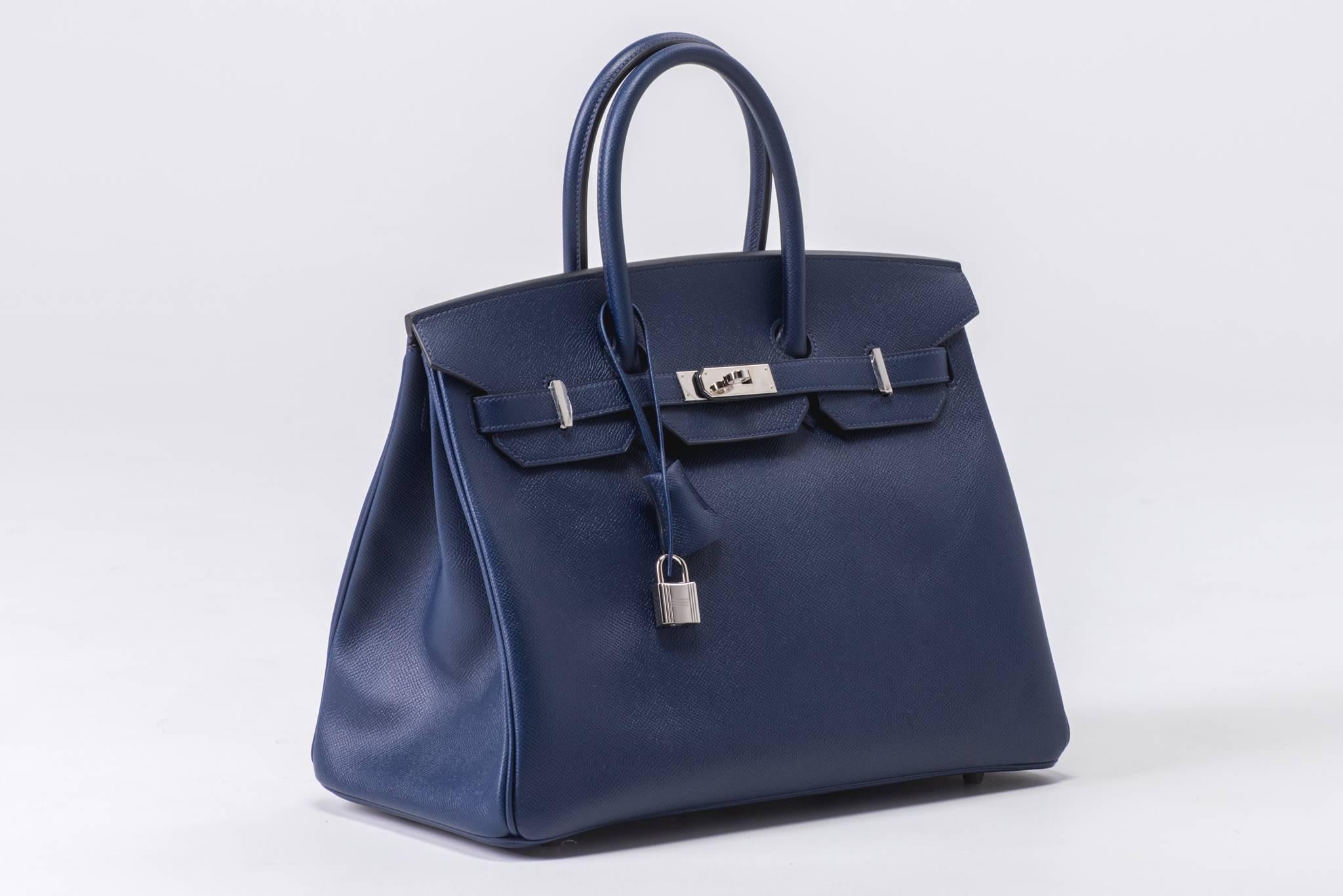 Hermes Birkin 35 Blue Saphir Epsom Bag In Excellent Condition In West Hollywood, CA