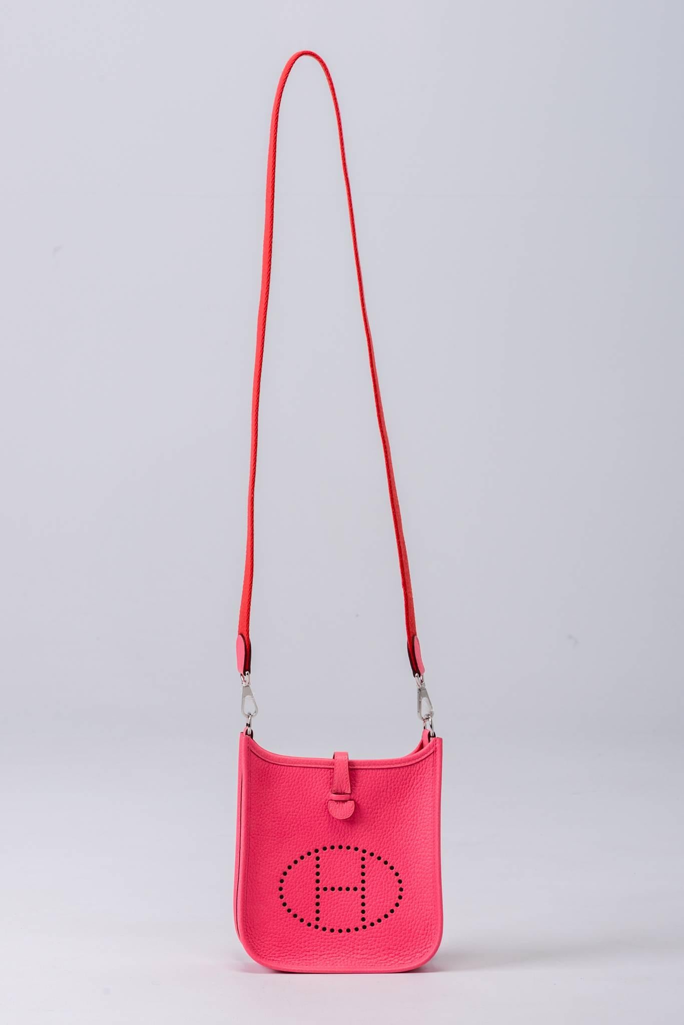 New Hermes Rose Azalee Mini Evelyne Clemence Bag 2