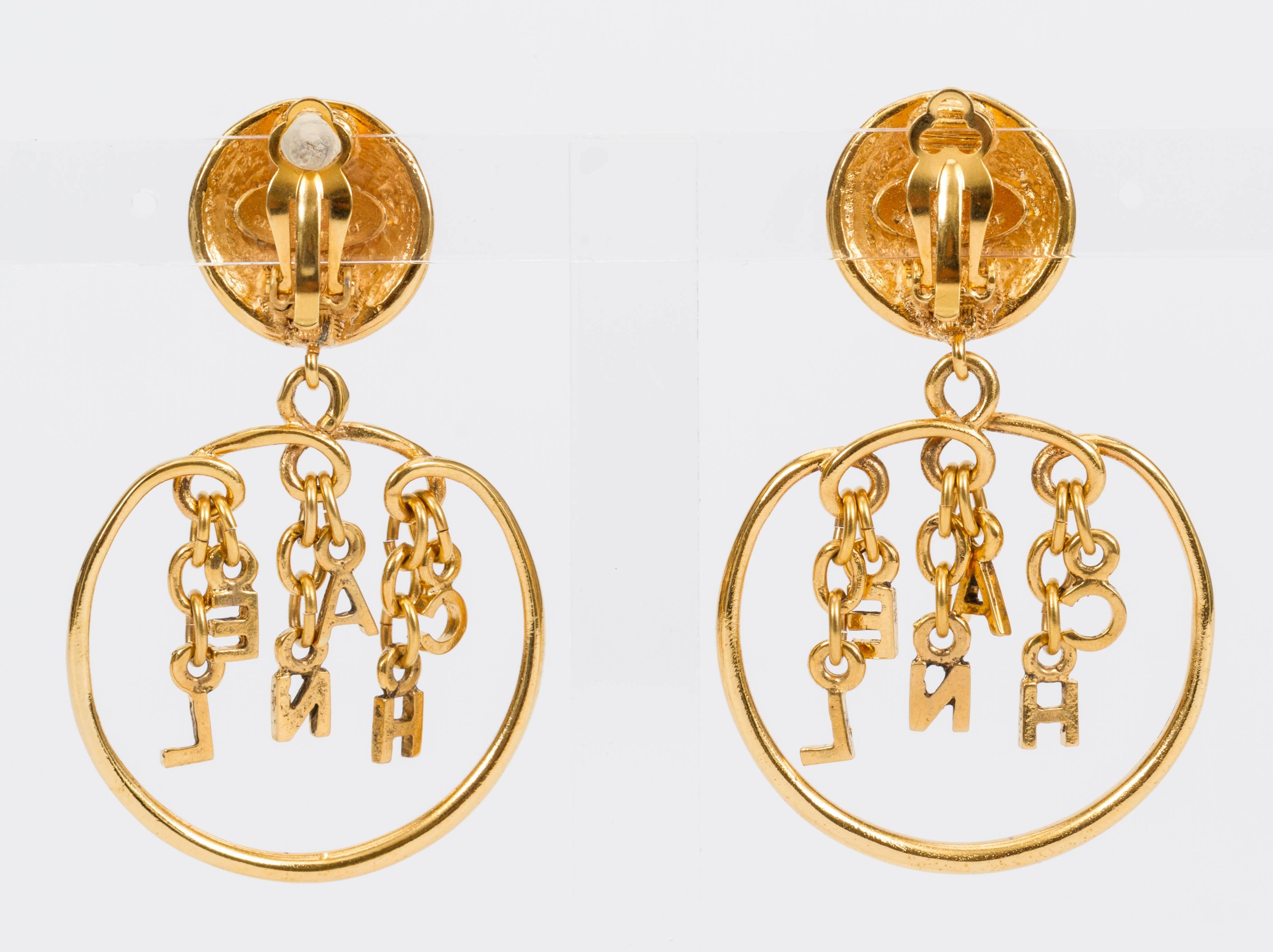 Chanel Goldtone Dangling Letter Earrings In Excellent Condition In West Hollywood, CA