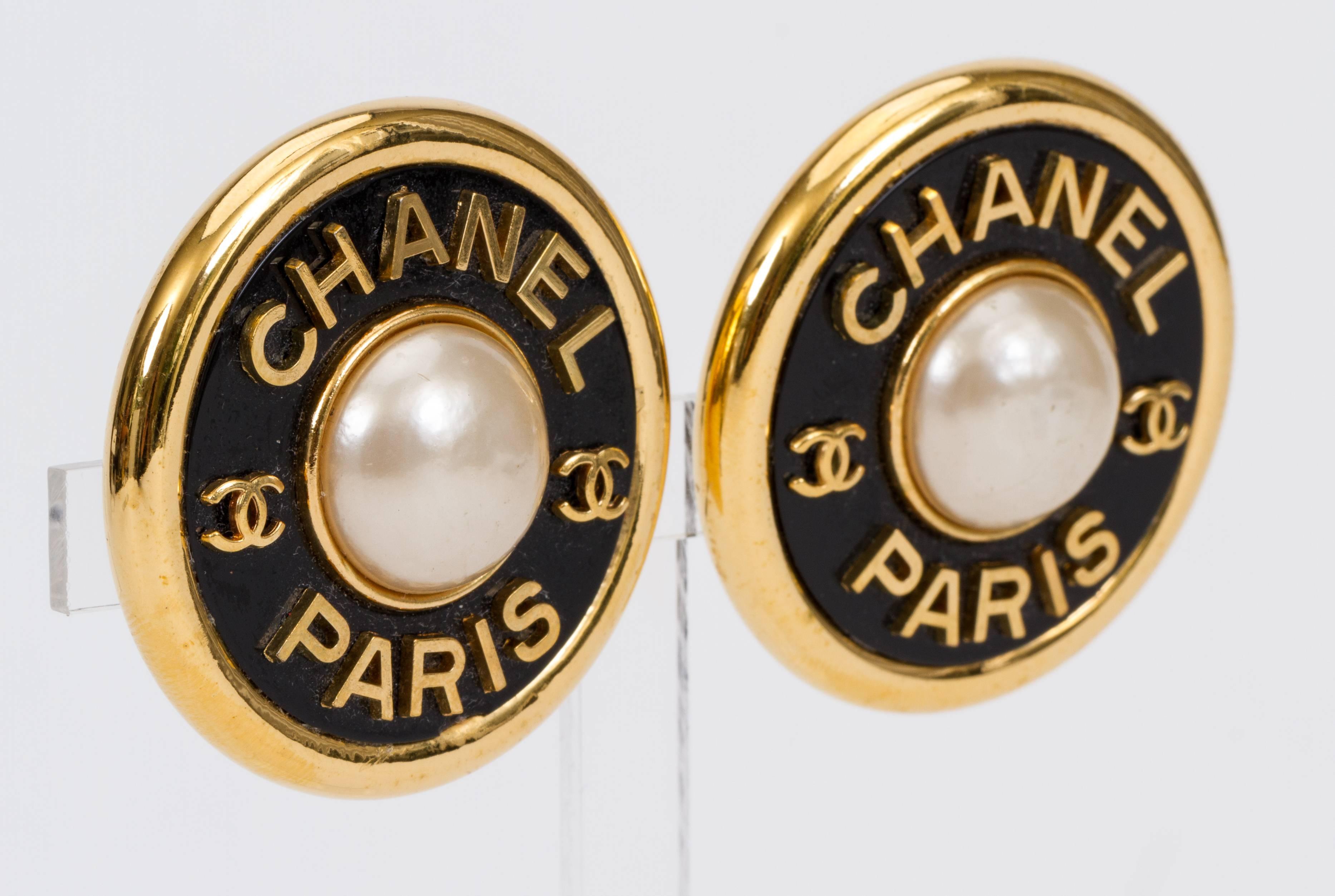1980s Chanel oversize faux-pearl clip-back earrings. Collection 28. Comes with original box.
