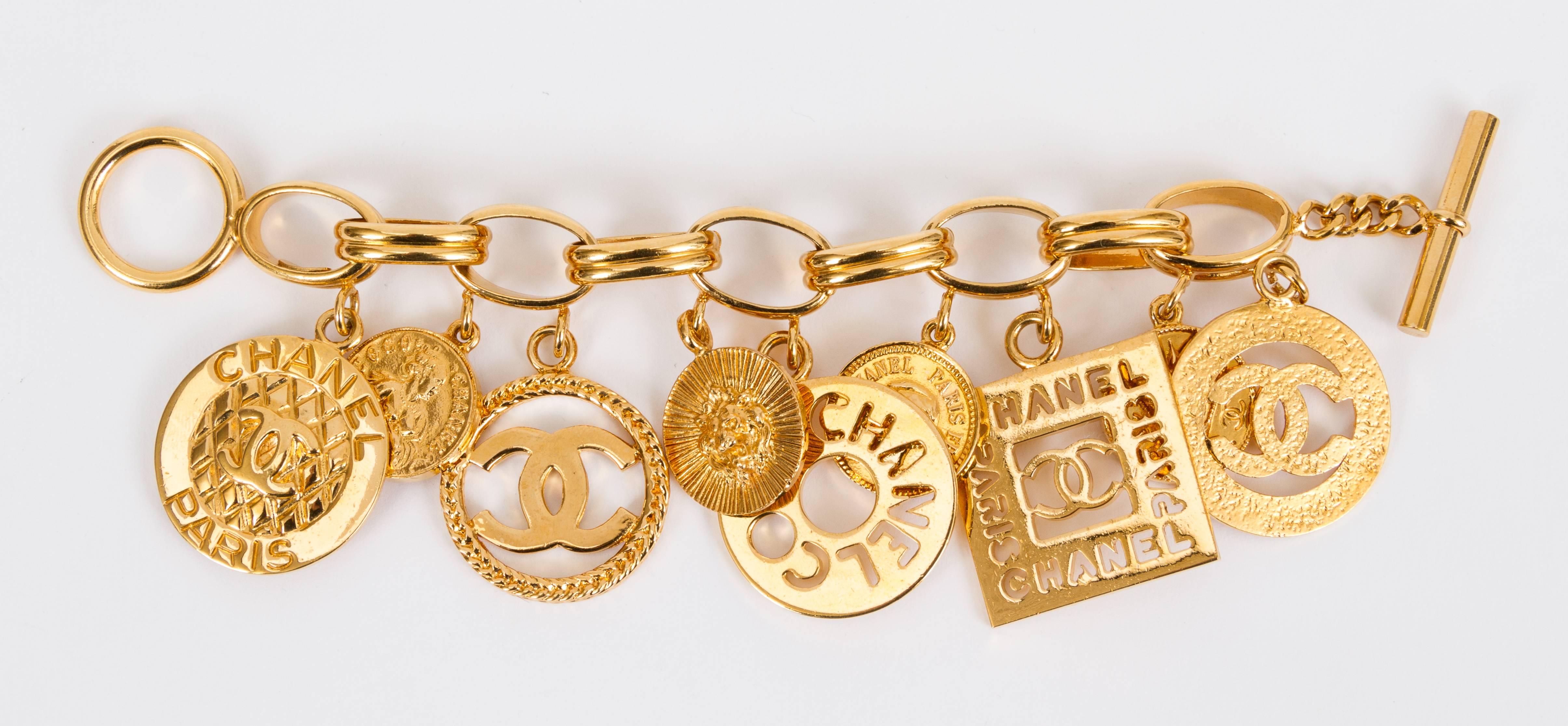 1990s Chanel Coco Gold Charm Bracelet In Excellent Condition In West Hollywood, CA