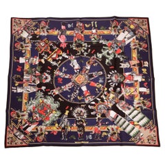 Foulard en soie Hermès « Kachinas » bleu