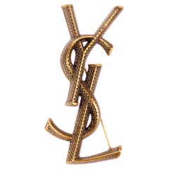 Yves Saint Laurent Logo Gold Brooch