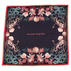 McQueen New Black Sealife Wool Shawl