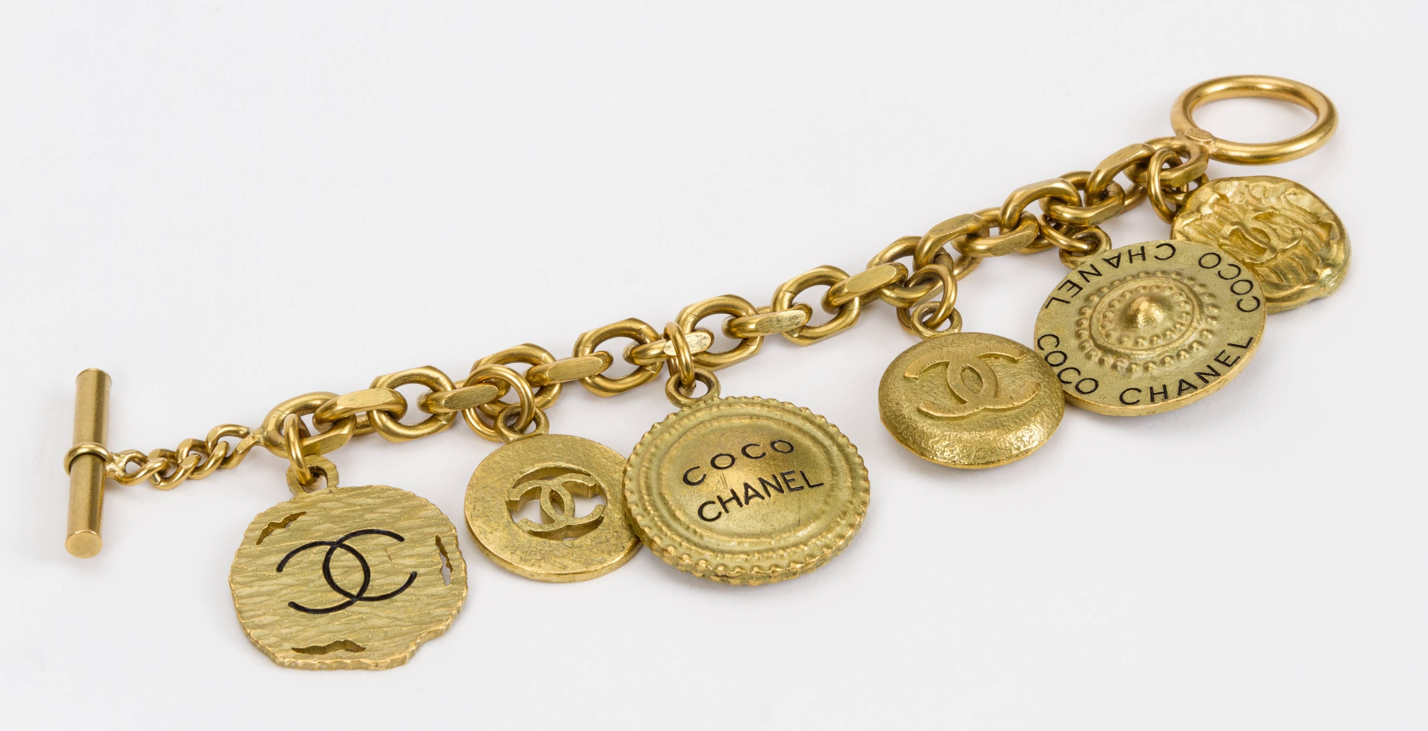 Chanel Oversize Satin Gold Coin Charm Bracelet In Excellent Condition In West Hollywood, CA