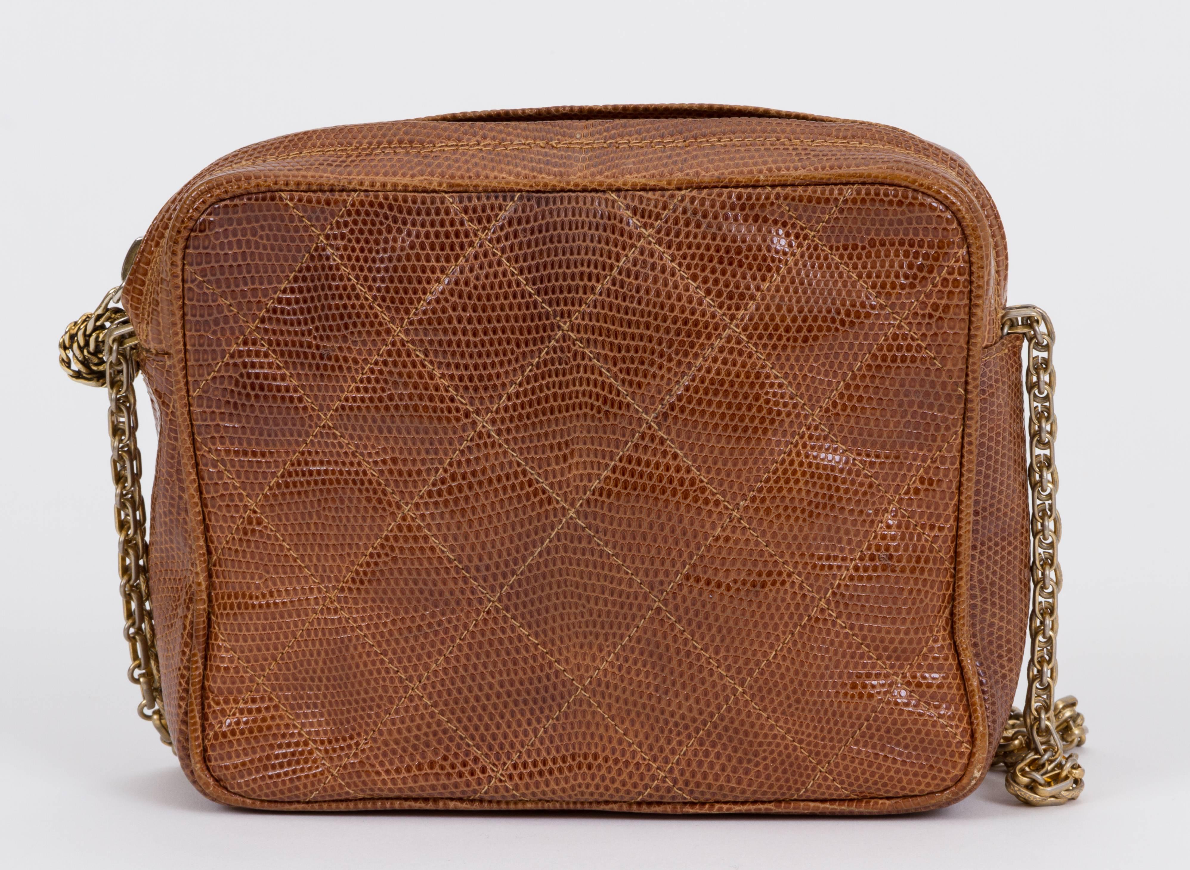 Chanel 1980s Vintage Lizard Camel Evening Bag In Good Condition In West Hollywood, CA