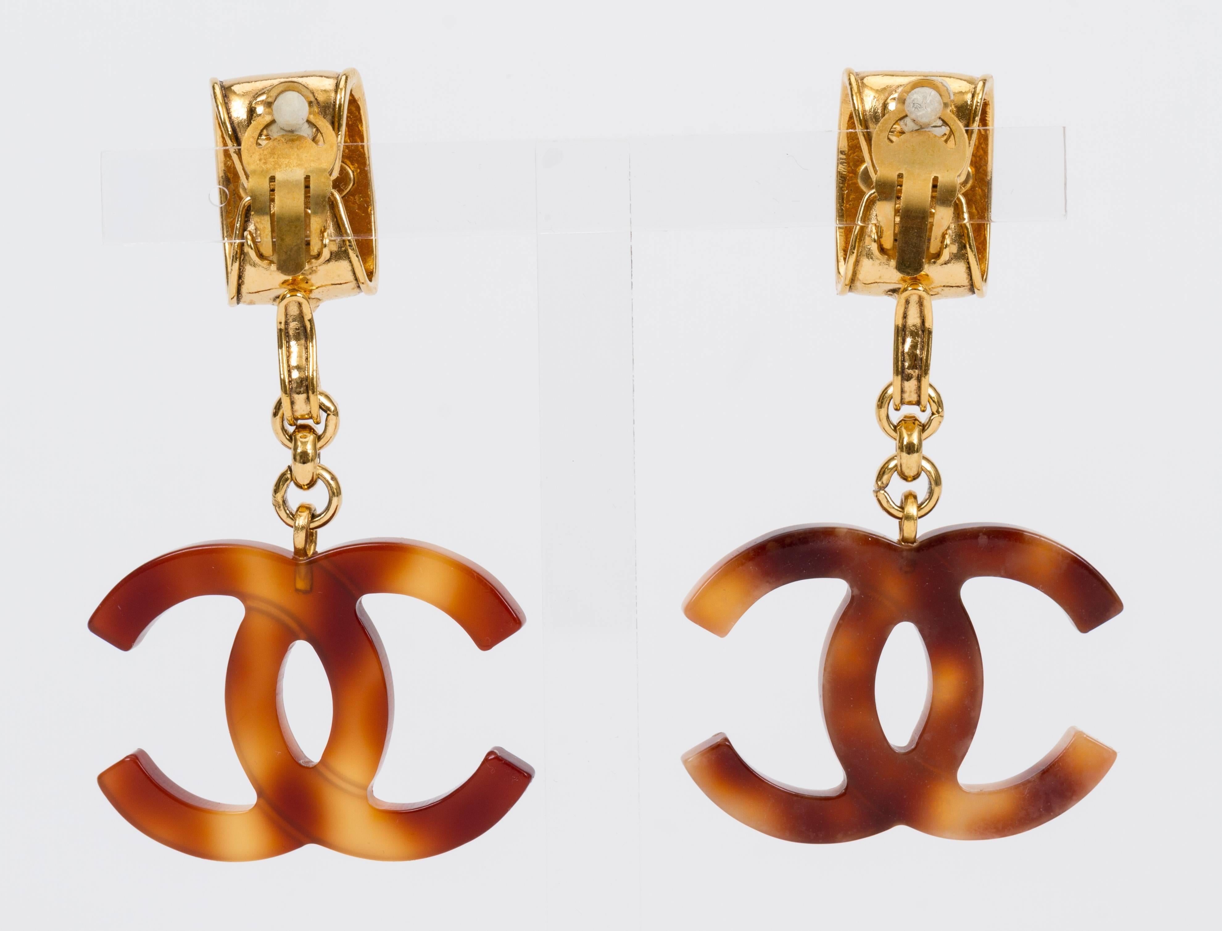chanel logo drop earrings