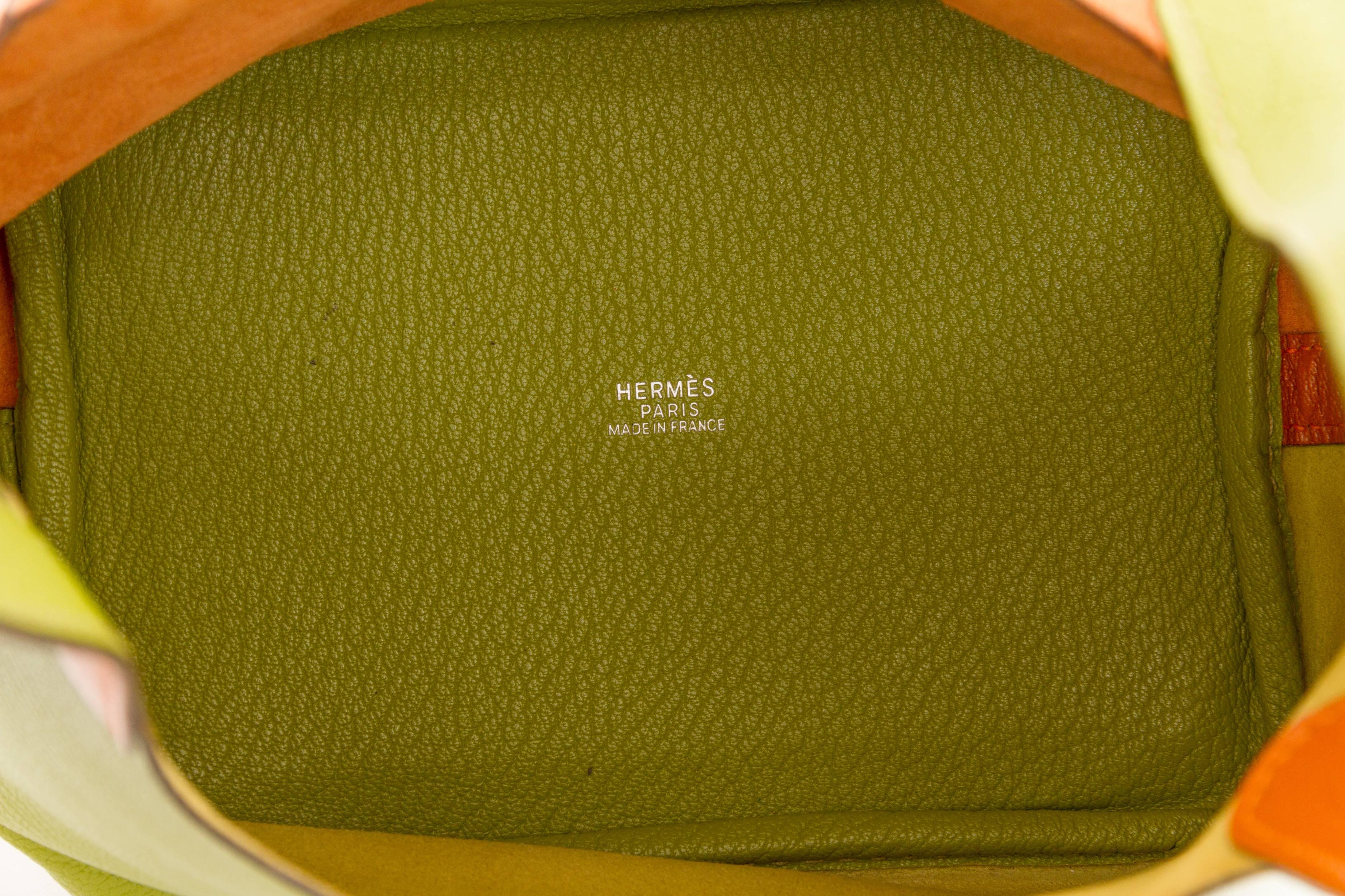 Women's Hermès Orange & Green Chevre Picotin Bag