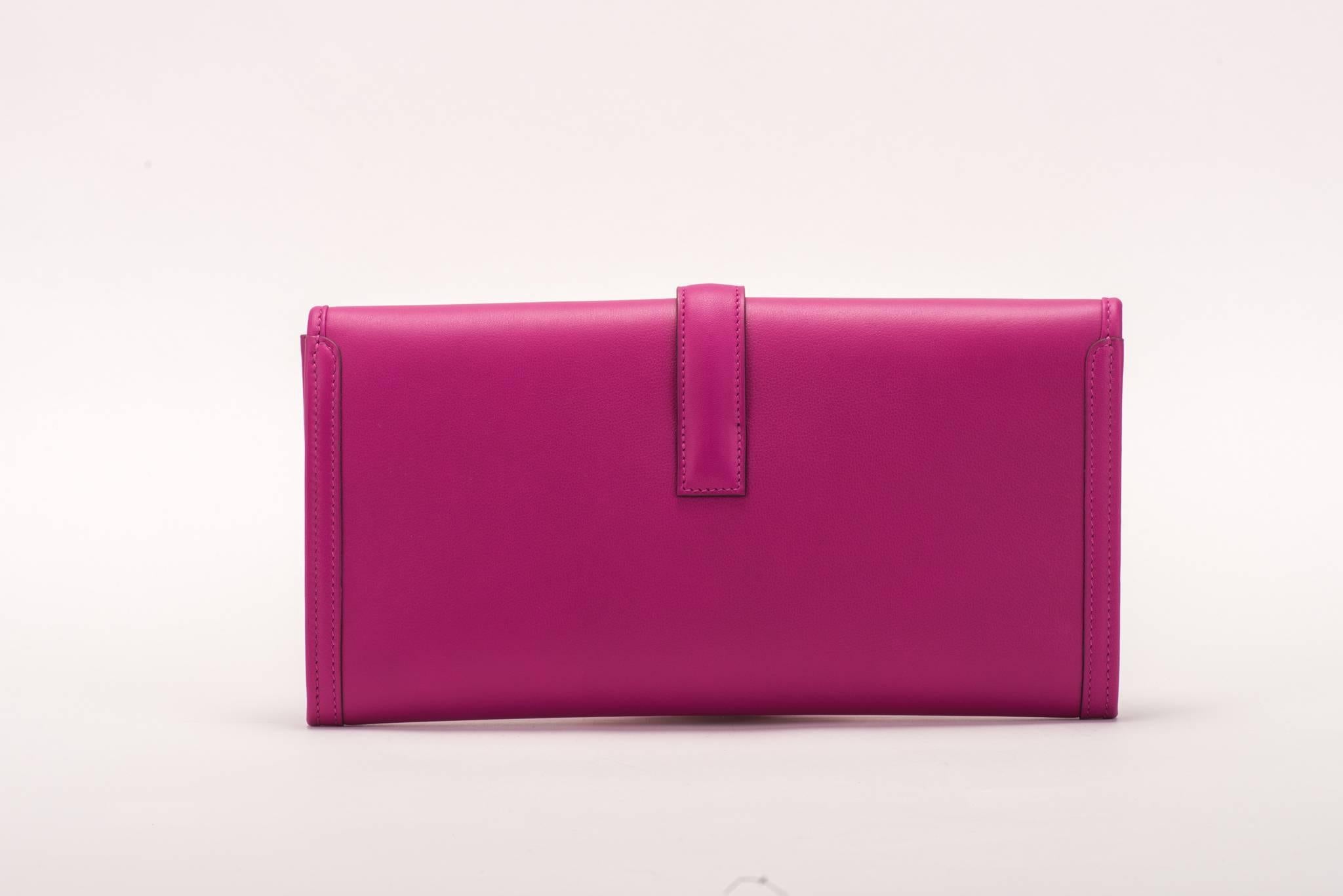 Purple New in Box Hermes Rouge Pourpre Jige Elan Clutch Bag